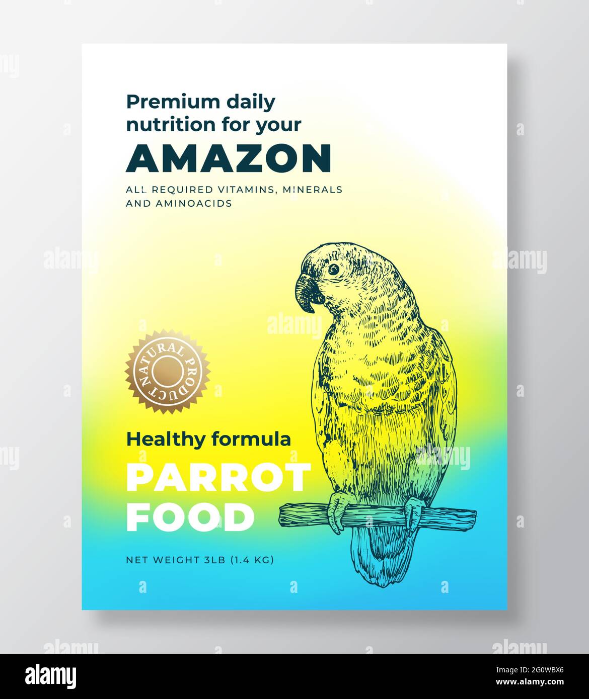 Modèle d'étiquette de produit alimentaire pour oiseaux d'animaux. Résumé  Vector Packaging Design Layout. Bannière typographique moderne avec  esquisse Amazon Parrot dessinée à la main Image Vectorielle Stock - Alamy