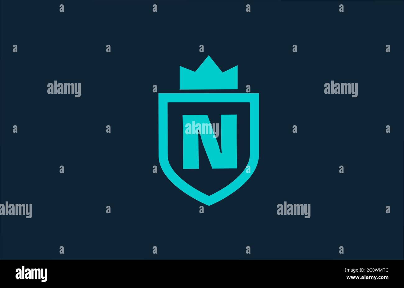 N icône de logo en forme d'alphabet avec bouclier bleu pour la société avec lettre. Design créatif pour les entreprises et les entreprises avec couronne de roi Banque D'Images