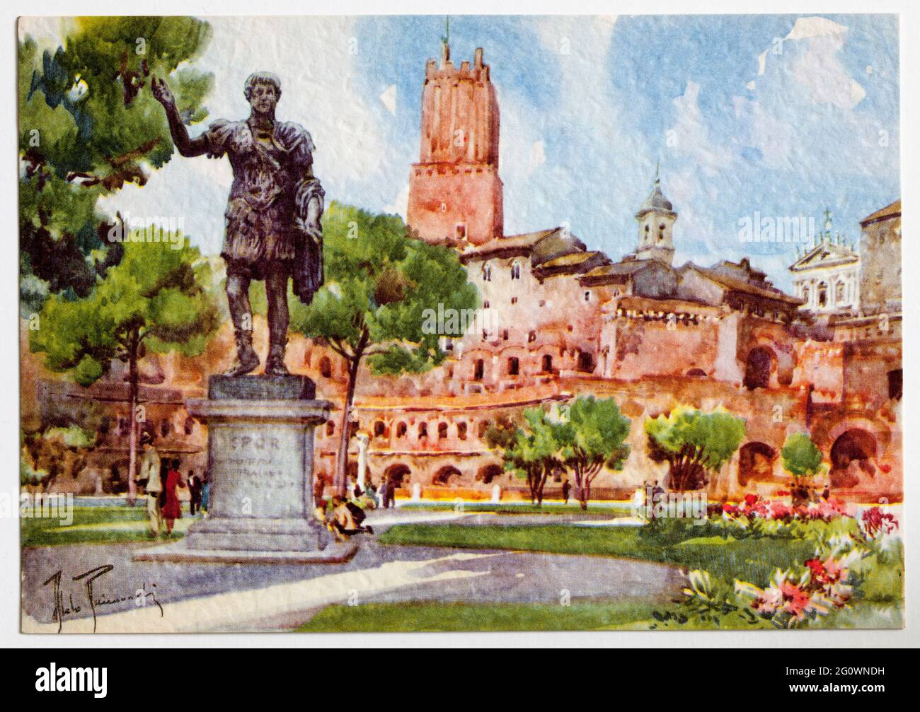 Cartes postales Aquarello vintage de Rome par Aldo Raimondi Banque D'Images