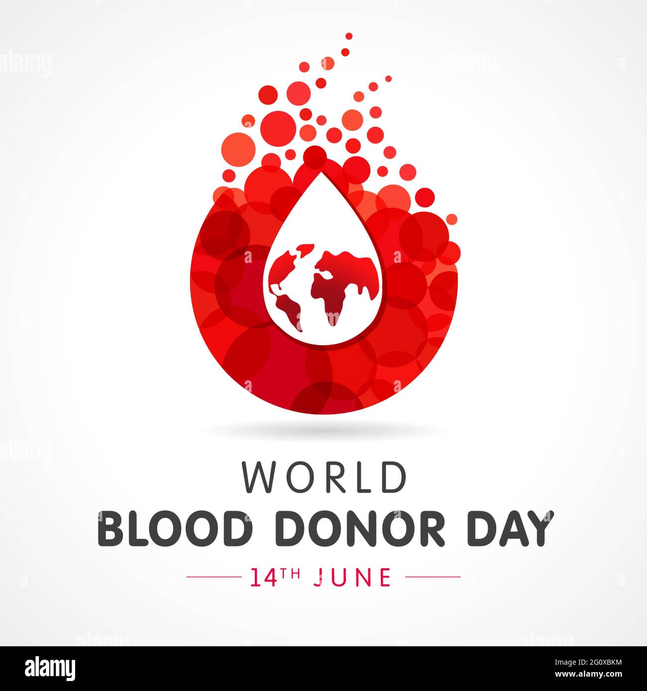 Goutte rouge avec carte du monde pour la Journée mondiale du don de sang, juin 14. Illustration vectorielle du concept de don de sang avec forme de plasma à bulles rouges Illustration de Vecteur