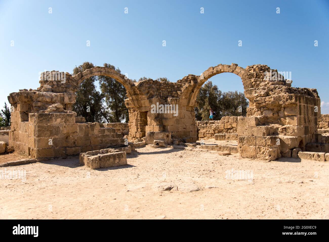 Ruines du château médiéval de Saranta Kolones au parc archéologique de Paphos Banque D'Images