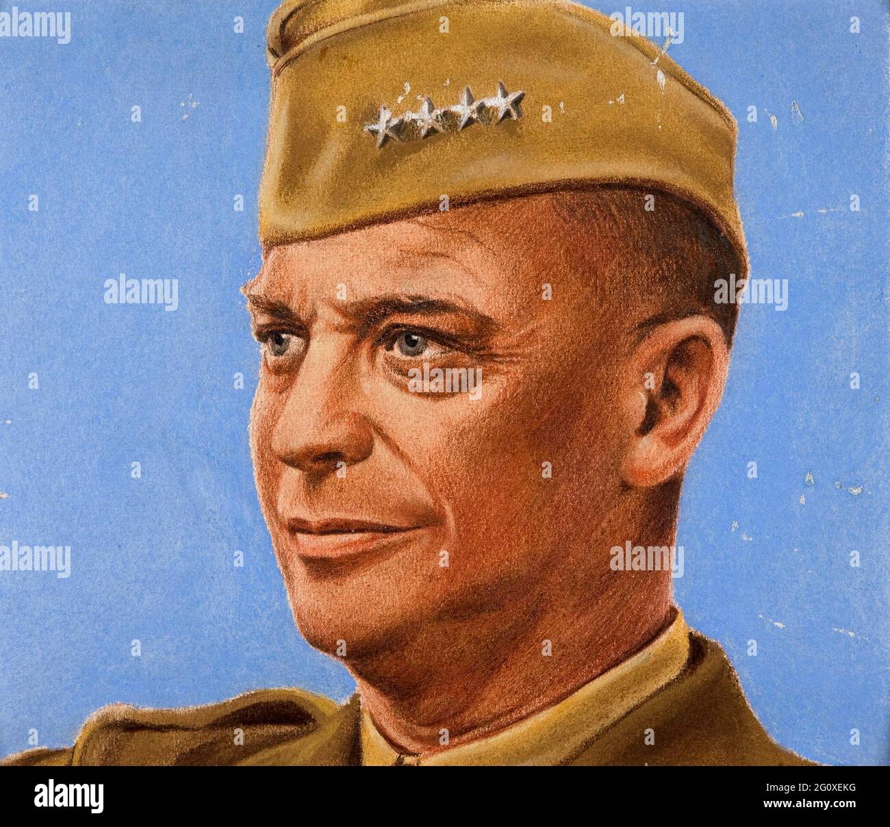 Un portrait de Dwight Eisenhower dessiné pour le ministère de l'information du Royaume-Uni par l'artiste autrichien William Timym Banque D'Images