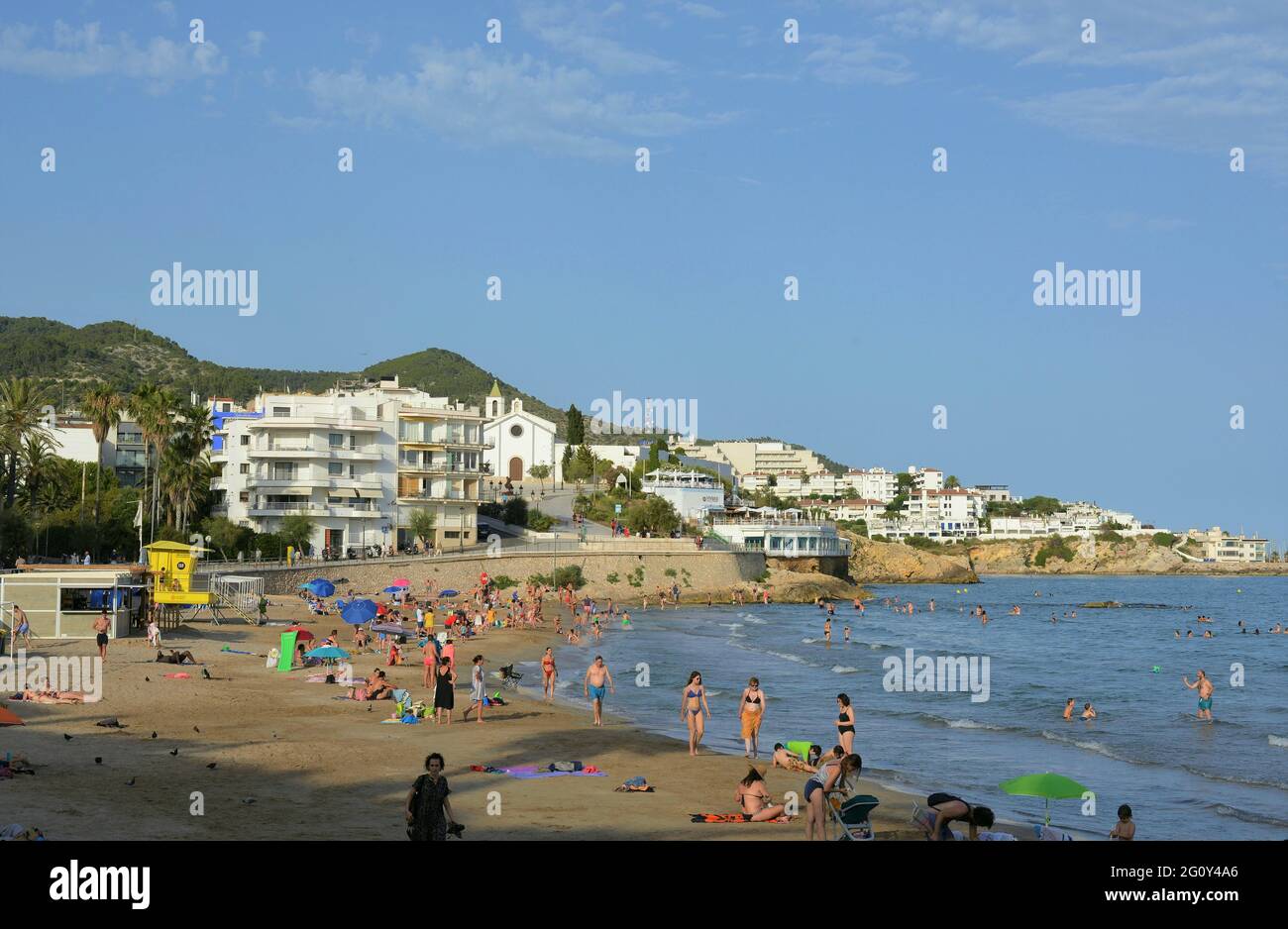 Plage de San Sebastian située sur la côte de Sitges Catalogne-Espagne Banque D'Images