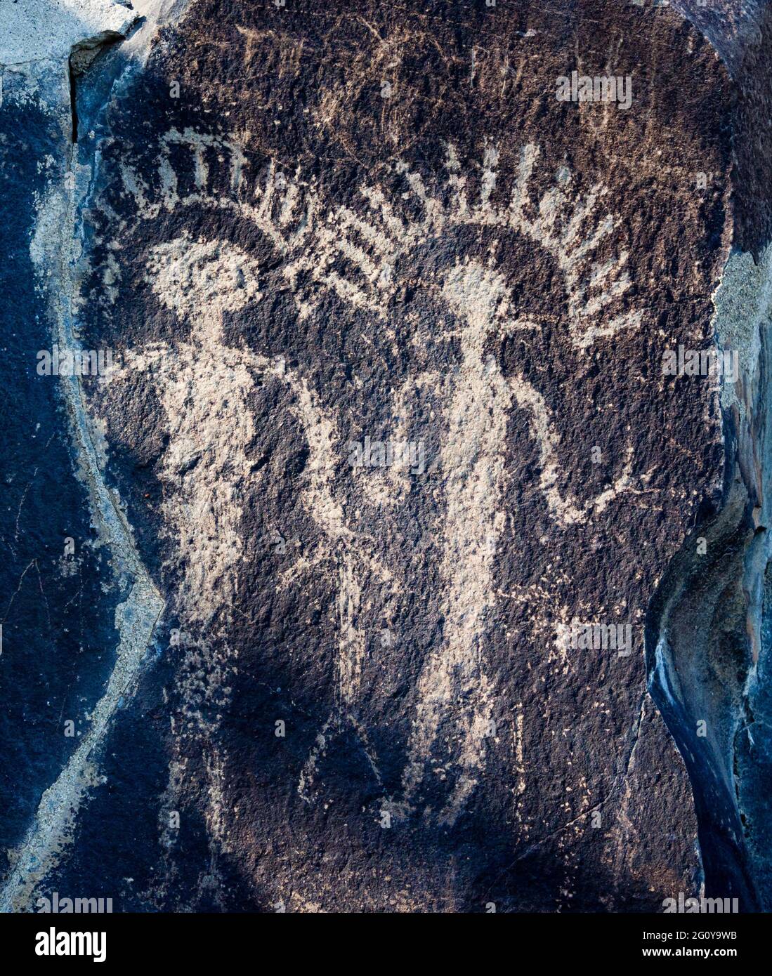 Anciens pétroglyphes amérindiens de Wanapum au parc national de la forêt pétrifiée de Ginkgo, État de Washington Banque D'Images