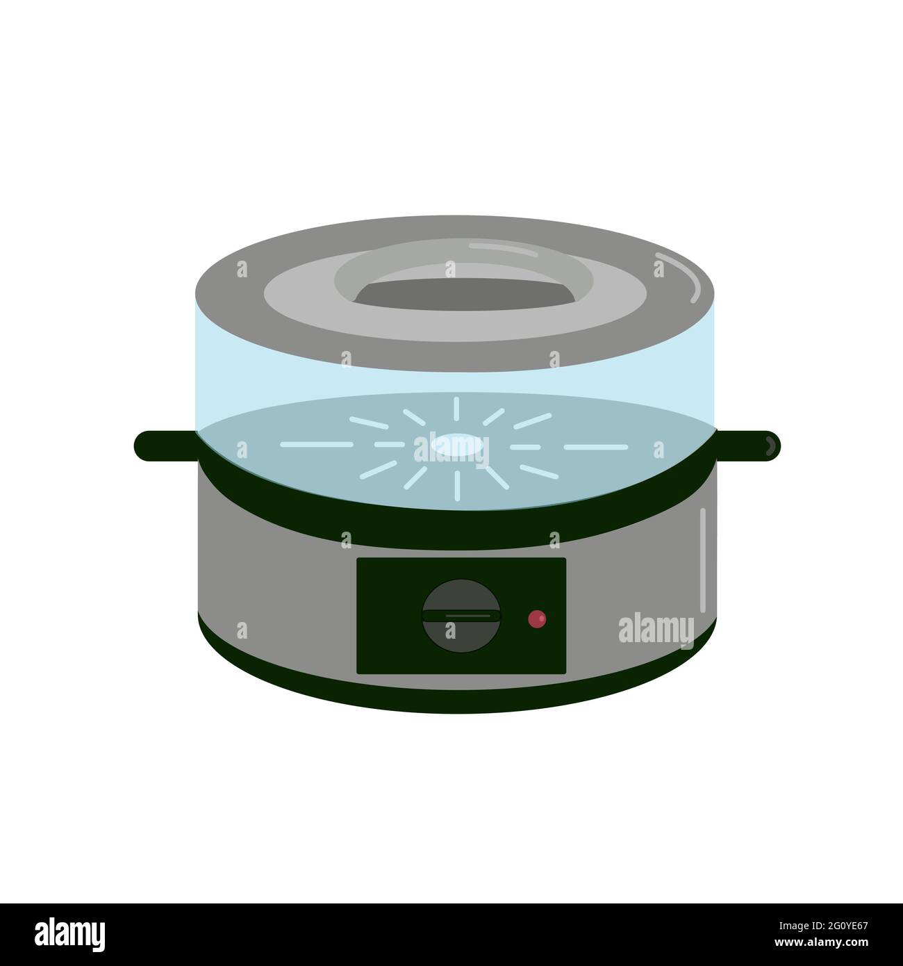 Cuiseur vapeur électro avec base en plastique noir et sections en plastique transparent pour la cuisson, appareil de cuisine électro, clipart vecteur en style dessin animé Illustration de Vecteur