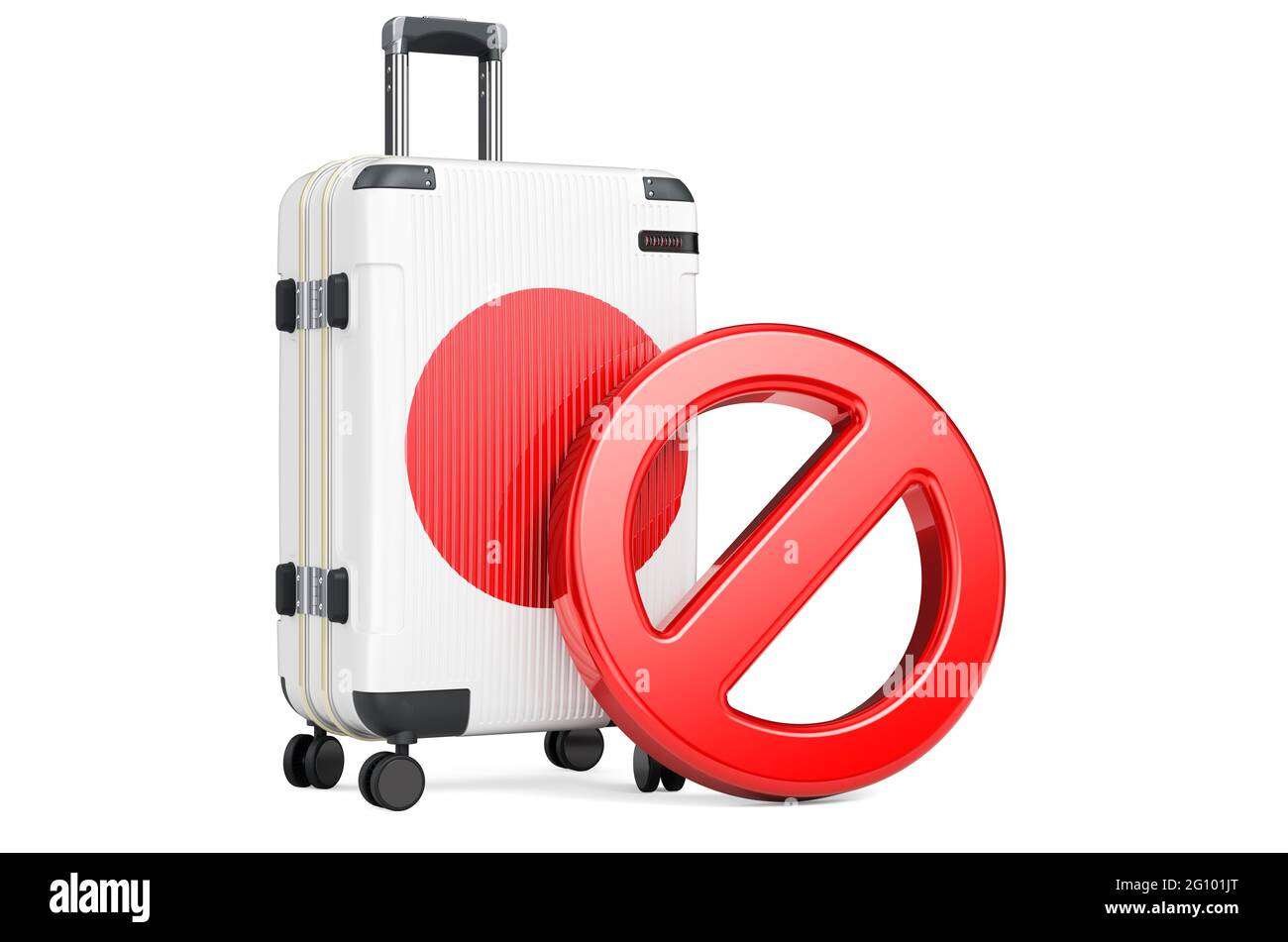 Interdiction d'entrée au Japon. Valise avec drapeau japonais et panneau