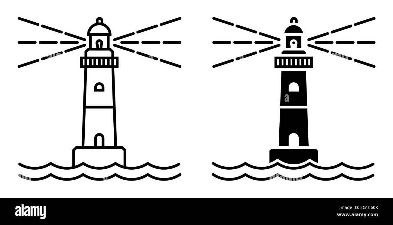 Phare côtier marin. Itinéraire sûr dans la zone d'expédition. Vecteur noir et blanc simple Illustration de Vecteur