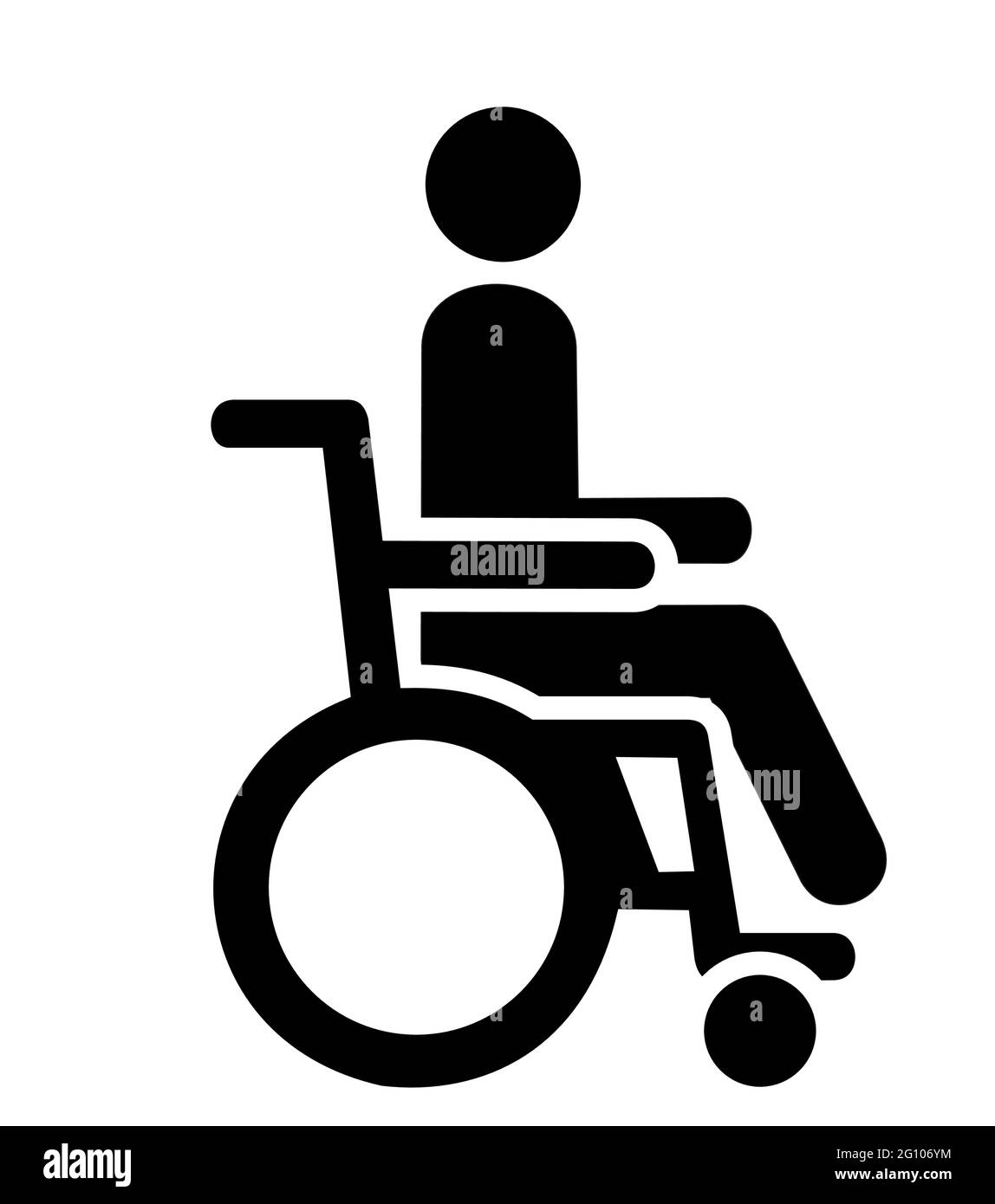 Un vecteur de fauteuil roulant en noir et blanc isolé fait pour des signes comme un logo, une icône de fauteuil roulant ou une silhouette. Illustration de Vecteur