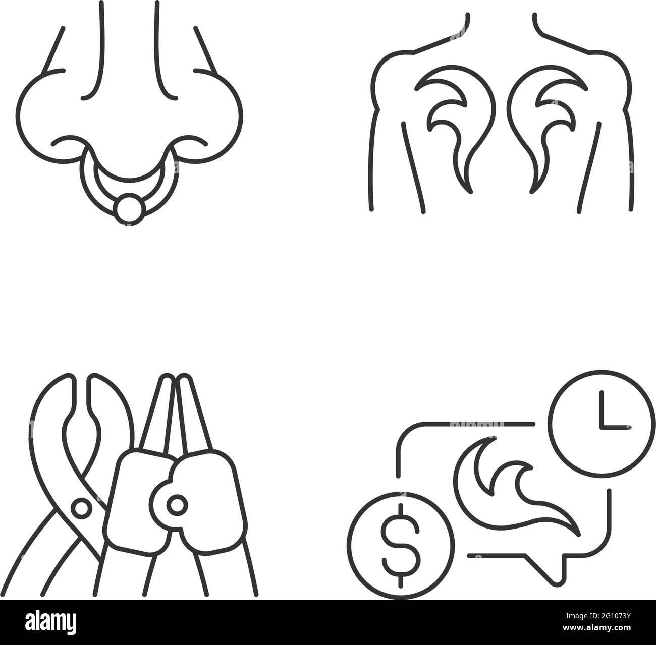 Ensemble d'icônes linéaires de tatouage et d'équipement de perçage Illustration de Vecteur