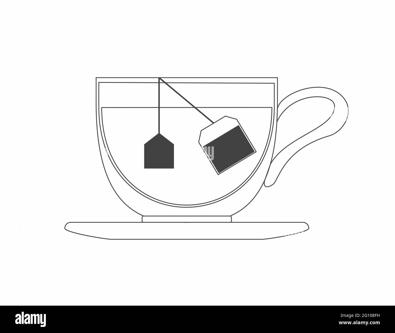 Tasse à thé en verre avec un petit teabag dans l'eau vecteur isolé en noir et blanc pour logo, signe, applications et site Web Illustration de Vecteur