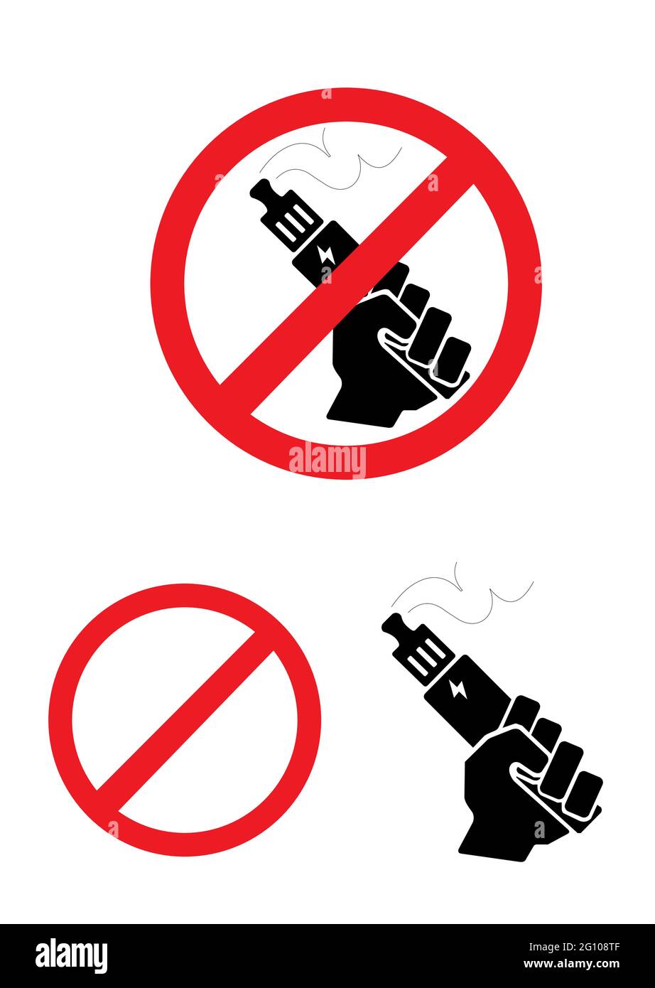 Pas de panneau rouge de vapotage. Avec et sans panneau. Dispositif à cigarettes électroniques noir VAPE. Illustration vectorielle Illustration de Vecteur