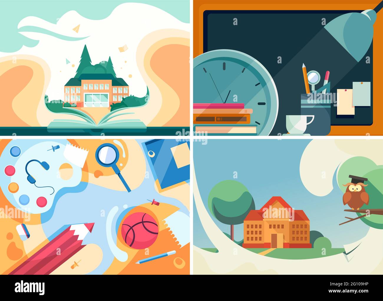 Jeu de bannières scolaires. Modèles de prospectus de différentes conceptions. Illustration de Vecteur