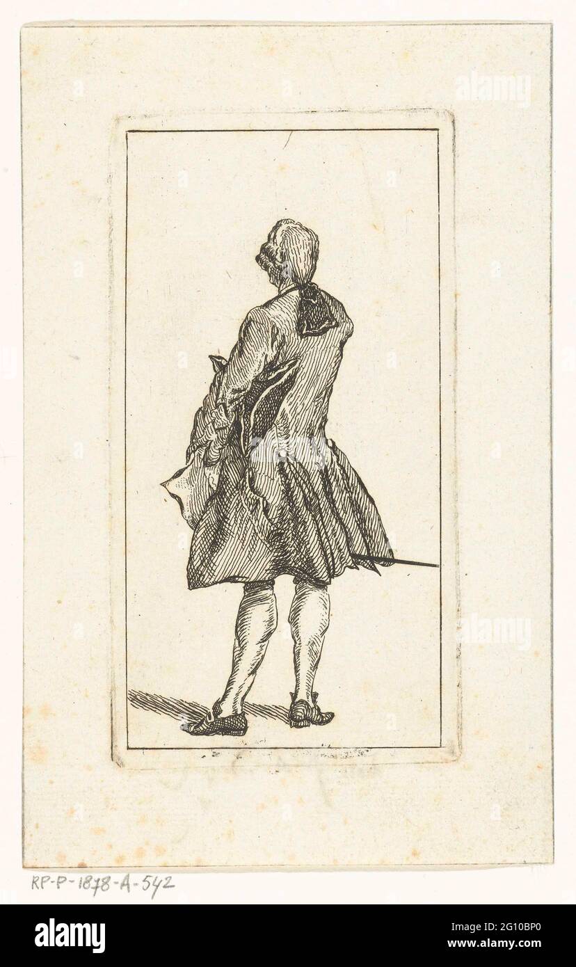 Homme debout avec mèche de queue. Homme debout en robe élégante premier  quart du XVIIIe siècle et queue de mèche. Tricorne sous le bras, vu degen moi  de derrière Photo Stock -