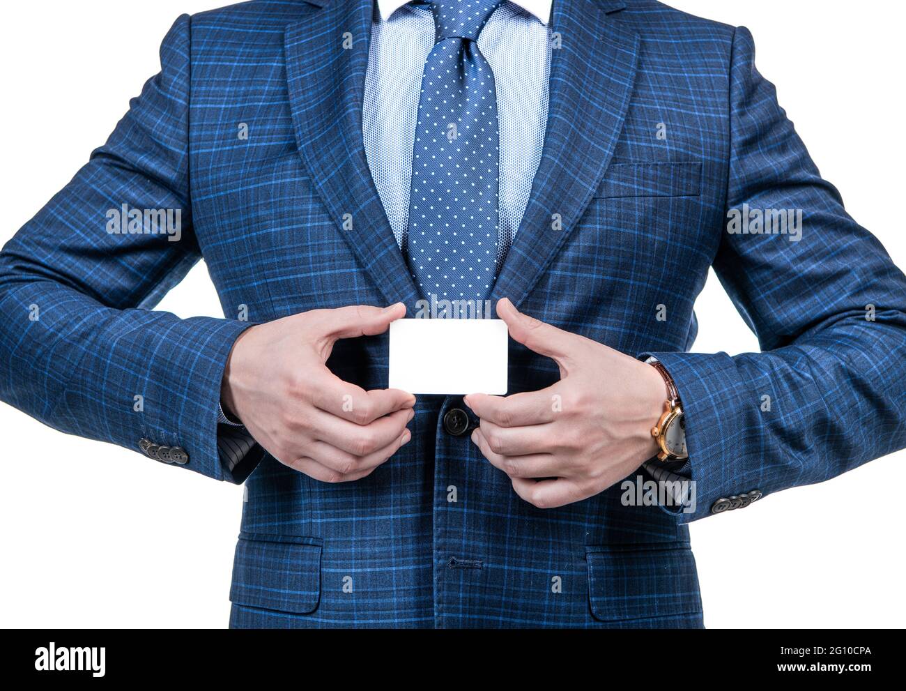 Étiquette de carte de visite intelligente. Vider la carte dans les mains des hommes. Étiquette professionnelle. Introduction formelle Banque D'Images