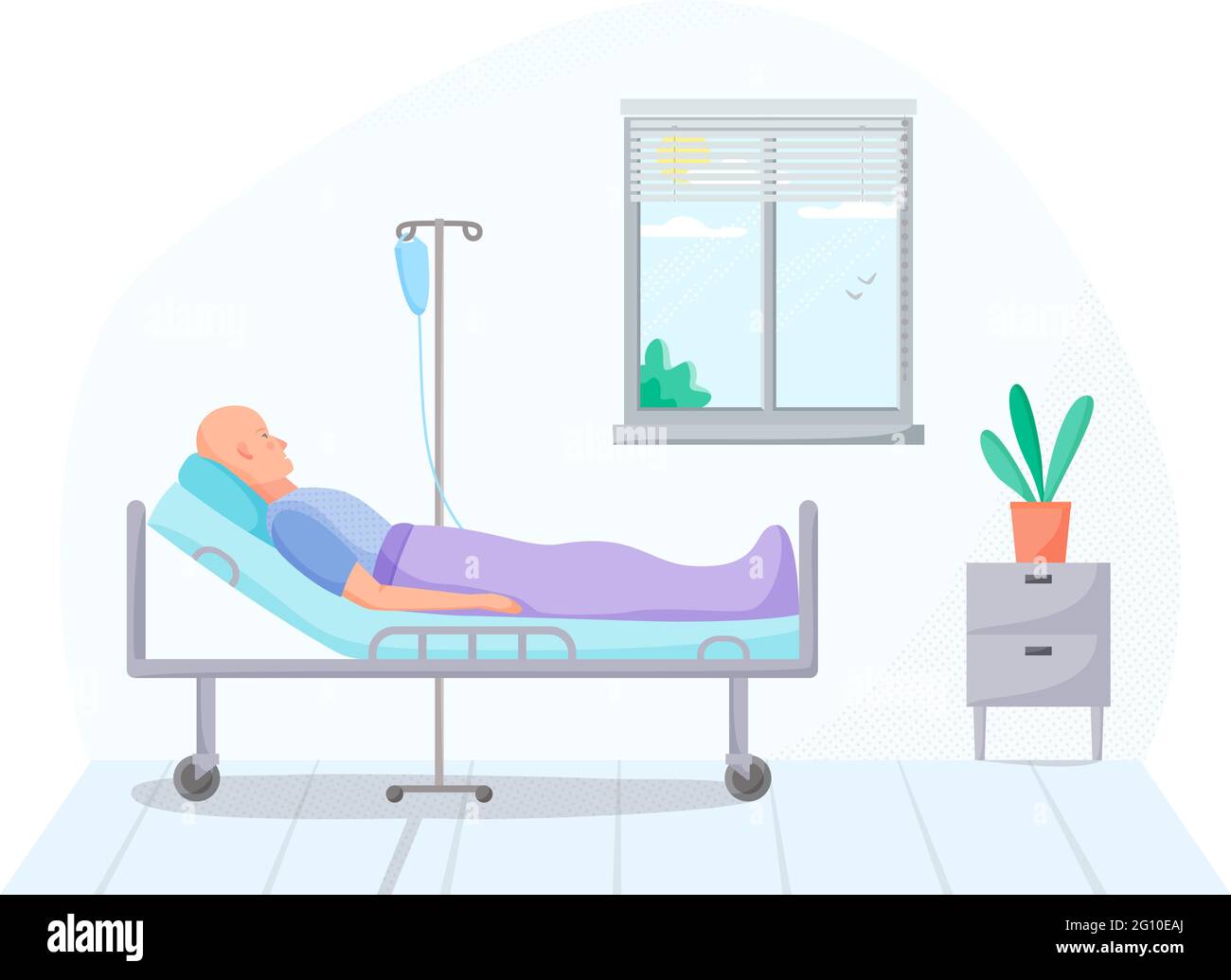 Personne dans la chambre d'hôpital, patient cancéreux sous traitement intraveineux dans le chaud, cas médical sur le traitement, hommes malades sur le rétablissement dans la clinique, soins de santé Illustration de Vecteur
