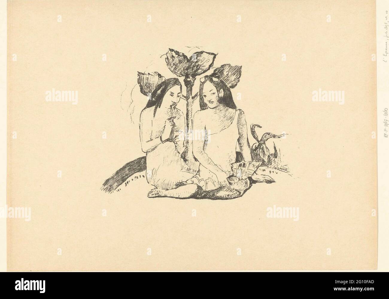 Deux femmes maoris siégeant; Tahiti; l'Epreuve. Banque D'Images