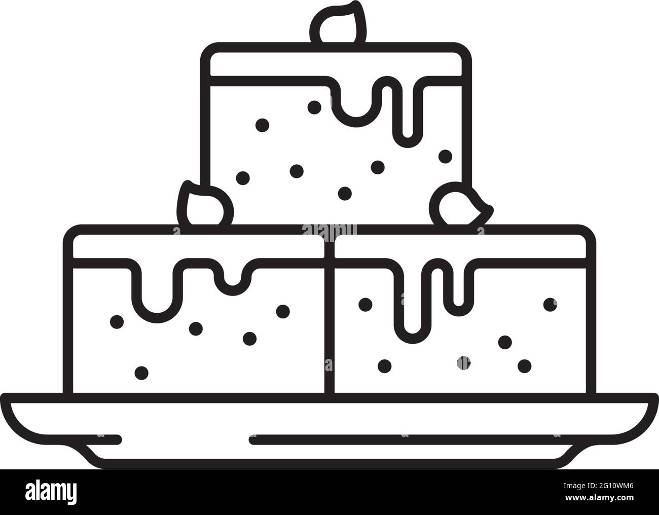 Pile de gâteau Brownie caramel sur un plateau icône de ligne vectorielle pour le jour de Brownie le 8 décembre Illustration de Vecteur