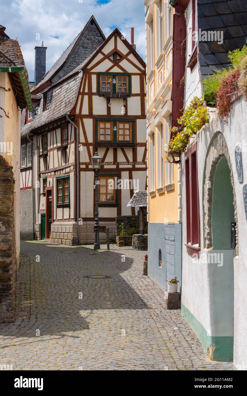 Ville médiévale de Bacharach, ville de maisons à colombages, vallée du Haut-Rhin moyen, patrimoine mondial de l'UNESCO, Rhénanie-Palatinat, Allemagne Banque D'Images