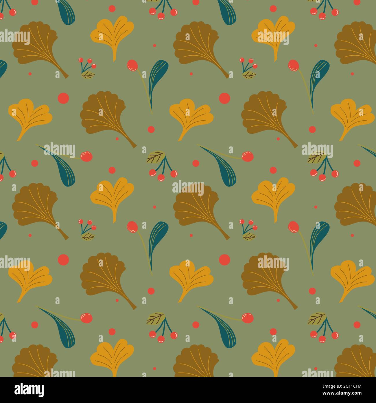 Motif d'automne avec feuilles et baies Vector plates Illustration de Vecteur
