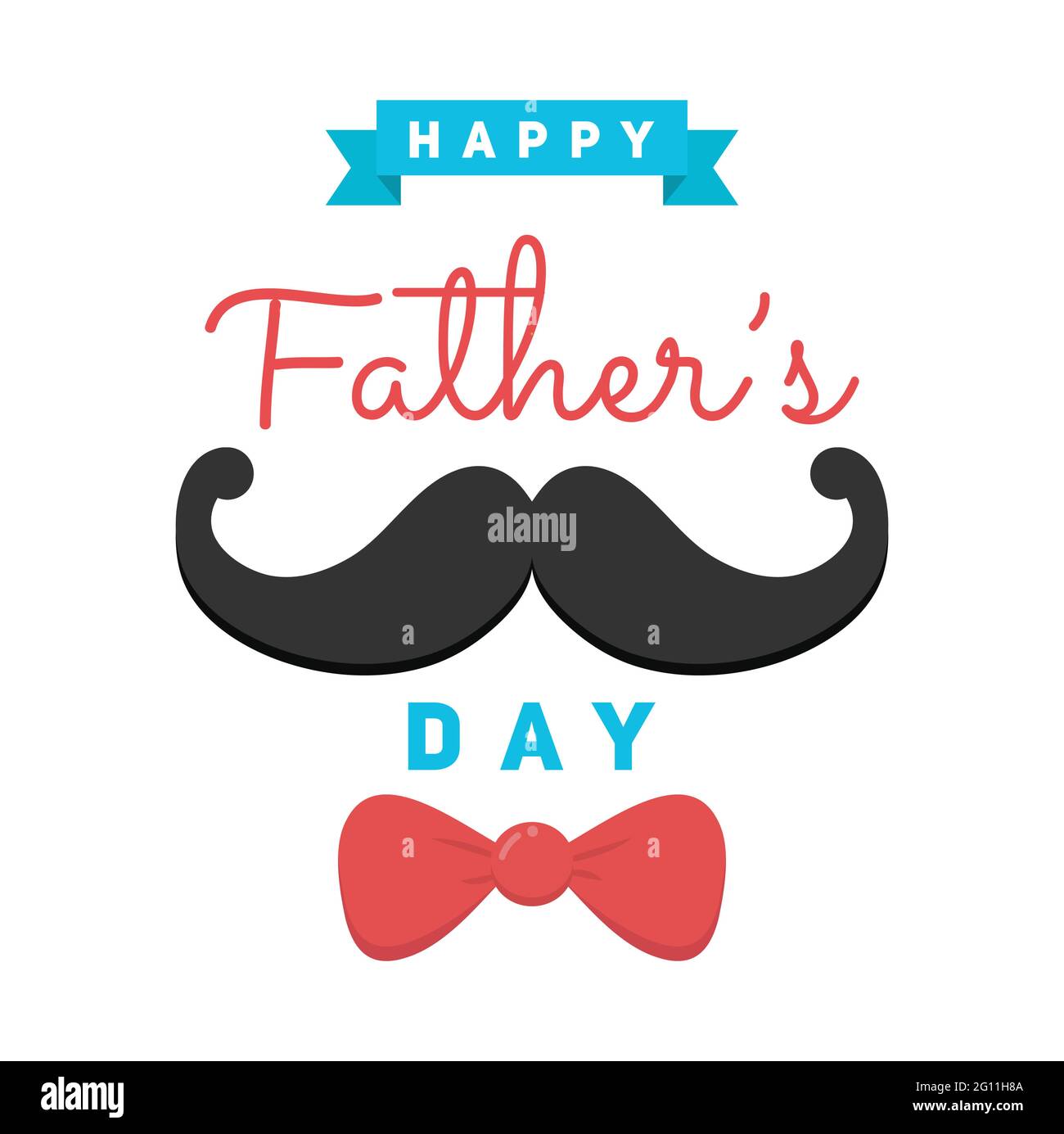 Illustration vectorielle de typographie du jour du père heureux. Texte de fête des pères avec moustache et noeud. Illustration de Vecteur