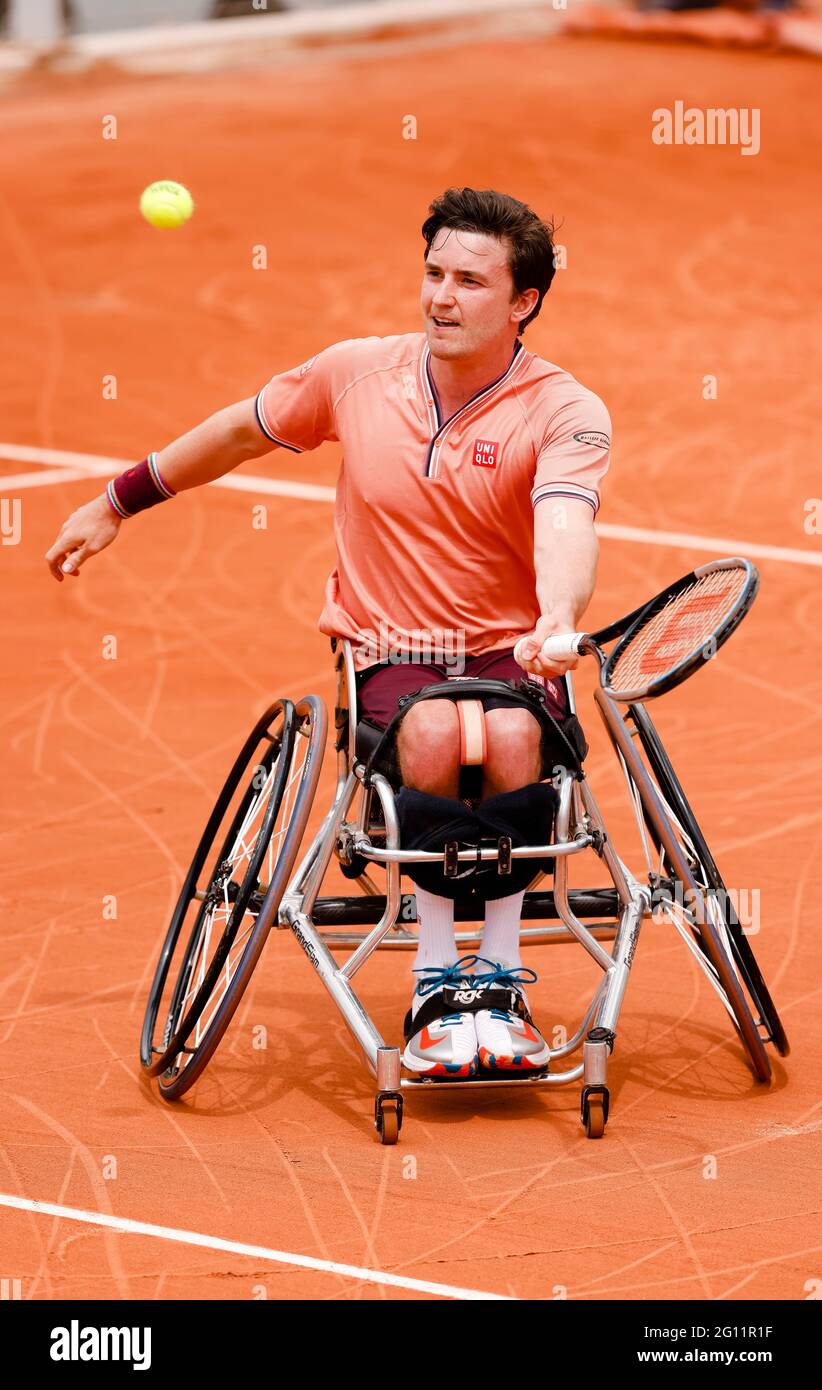 Paris, France. 4 juin 2021. Gordon Reid, joueur de tennis en fauteuil  roulant de Grande-Bretagne, au tournoi de tennis Grand Chelem ouvert en  2021 à Roland Garros, Paris, France. Frank Molter/Alamy Actualités