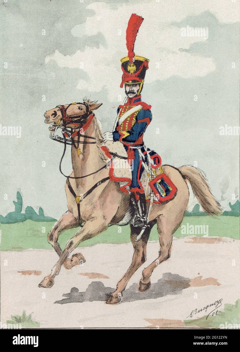 sous-officiel du 1er régiment d'artillerie à cheval en 1806 Banque D'Images
