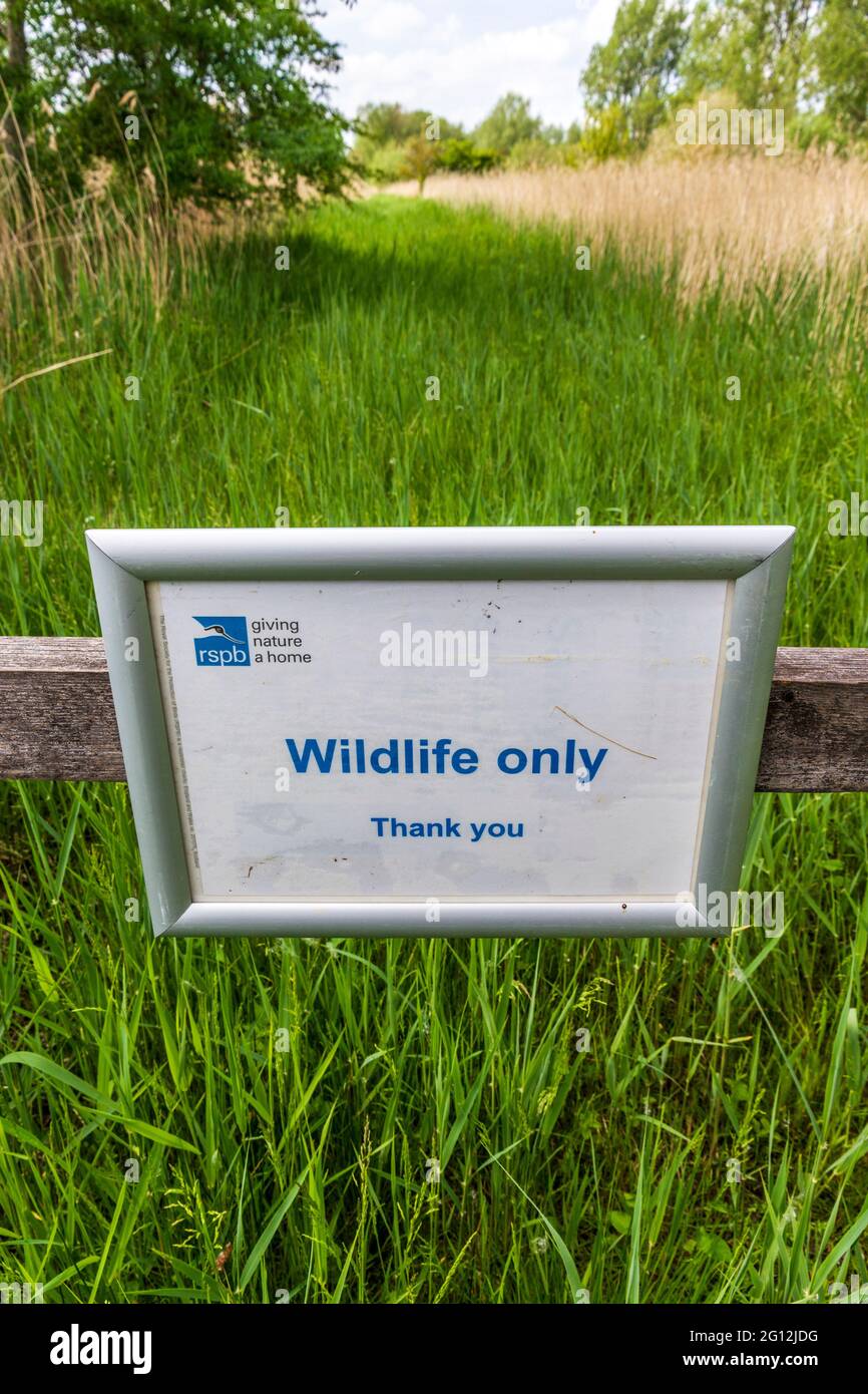 Panneau animaux sauvages uniquement RSPB Banque D'Images