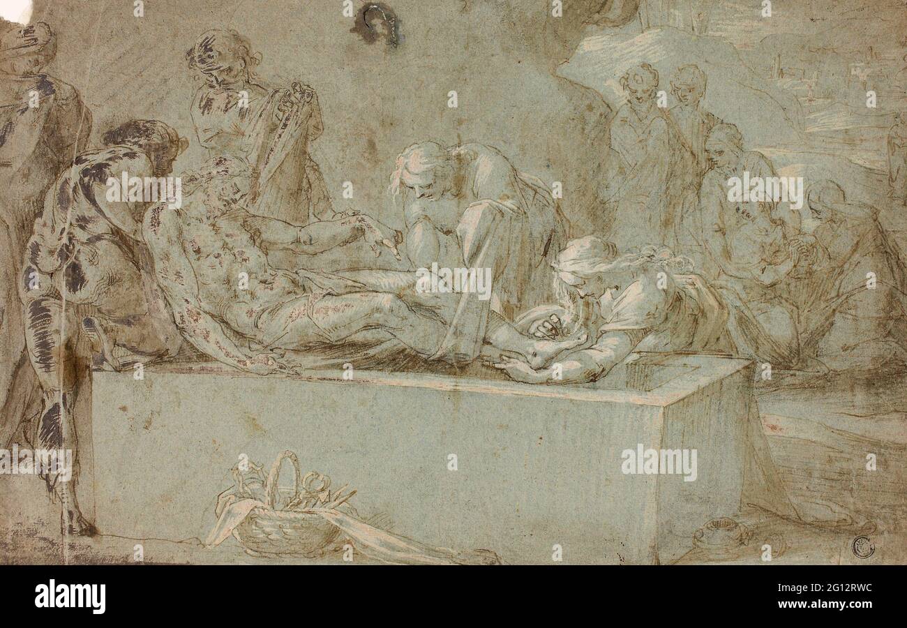 Bartholomaeus Spranger. Entombment - attribué à Bartholomaeus Spranger Flamand, 1546-1611. Stylo et encre brune avec brosse et lavage brun, renforcé Banque D'Images