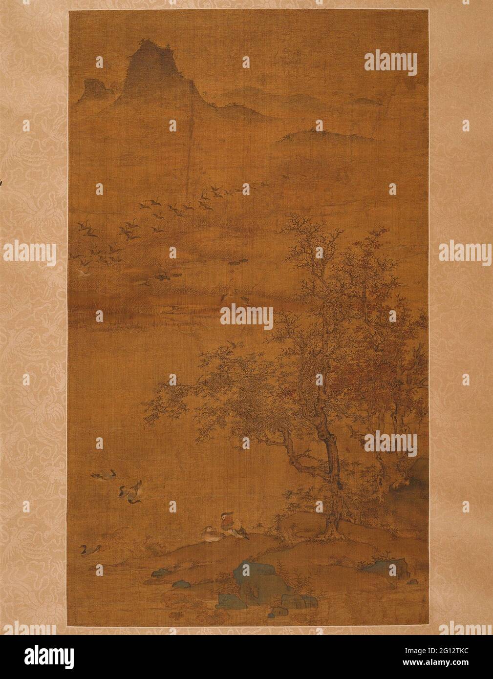 Vol d'Oies - dynastie Yuan (1279 - 1368) - artiste inconnu Chine. Rouleau suspendu; encre et couleurs sur la soie. Banque D'Images