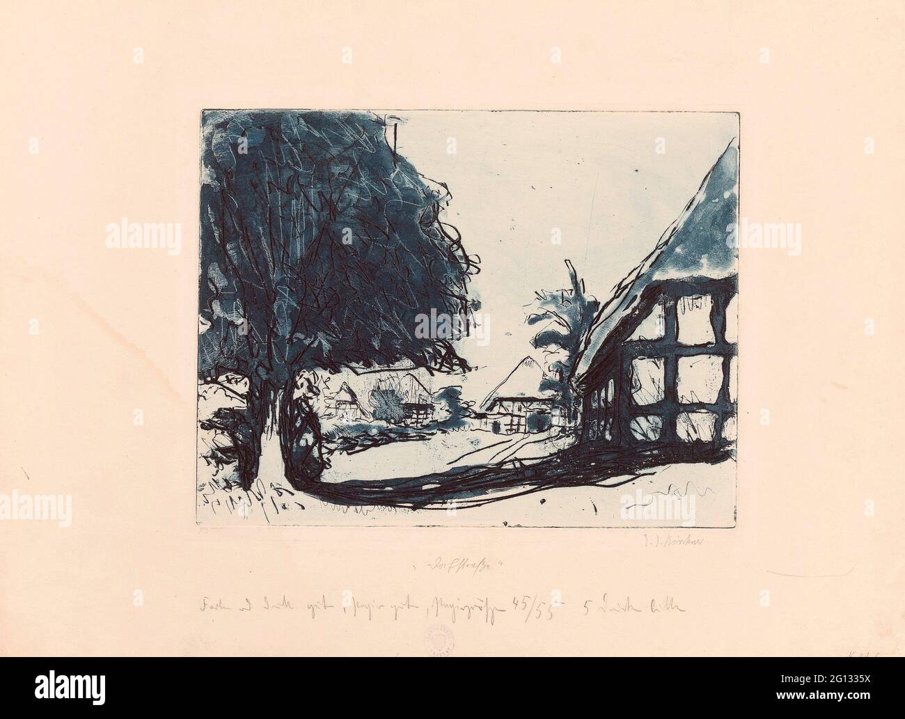 Ernst Ludwig Kirchner. Rue du village - 1906 - 09 - Ernst Ludwig Kirchner Allemand, 1880-1938. Gravure, à partir d'une plaque en laiton, en bleu-gris sur une tige blanche Banque D'Images