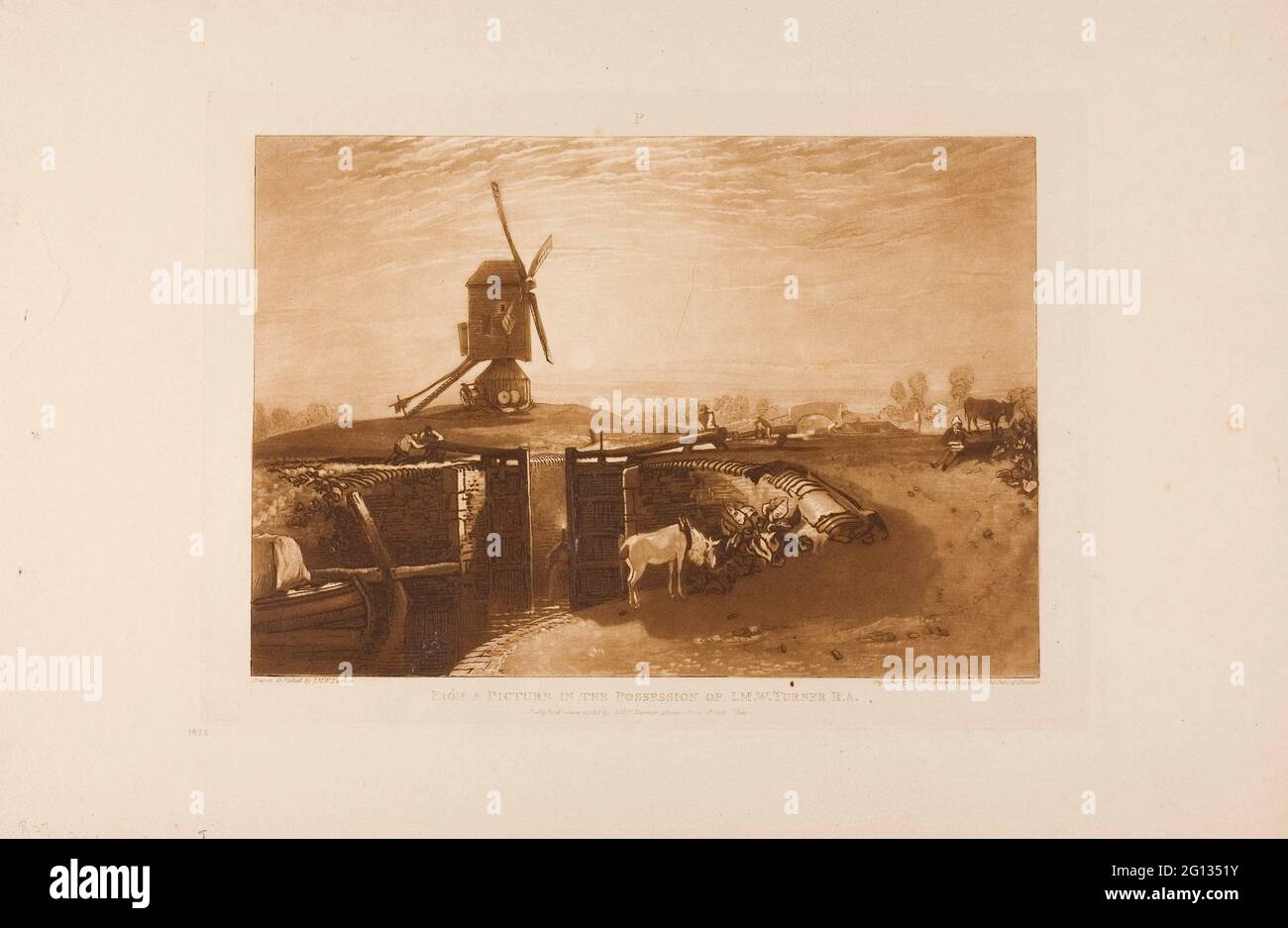 Auteur: Joseph Mallord William Turner. Windmill and Lock, planche 27 de Liber Studiorum - publié le 1er juin 1811 - Joseph Mallord William Turner Banque D'Images