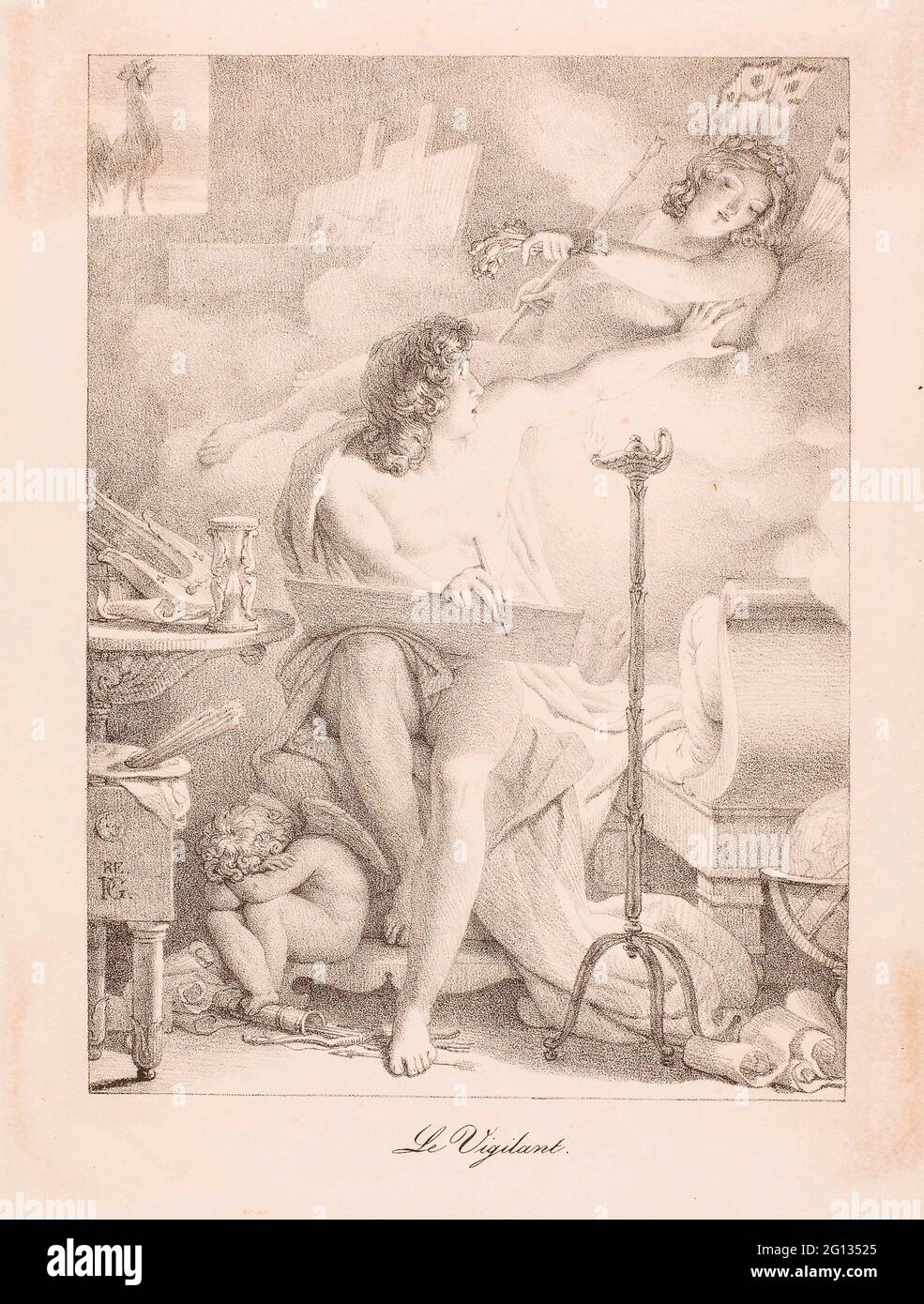 Auteur: Pierre Gurin. Le vigilant - 1816 - Pierre Gurin Français, 1774-1833. Lithographie en noir sur papier vélin crème. France. Banque D'Images