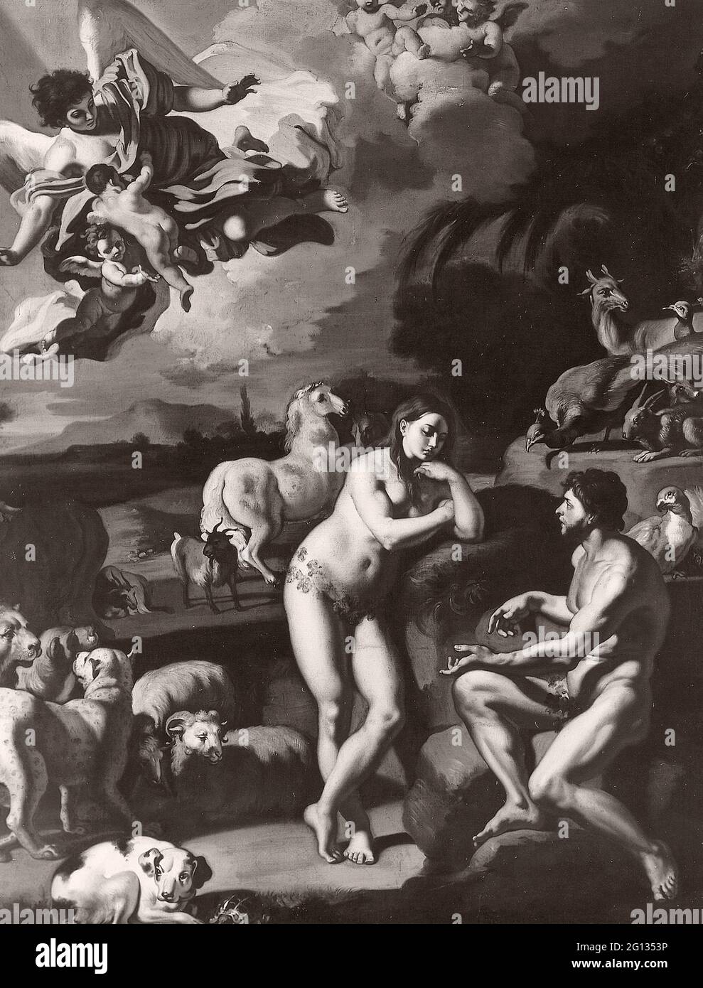 Auteur: Francesco Solimena. Adam et Eve au paradis - c. 1700 - Francesco Solimena Italien, 1657-1747. Huile sur toile. 1695 - 1705. Italie. Banque D'Images