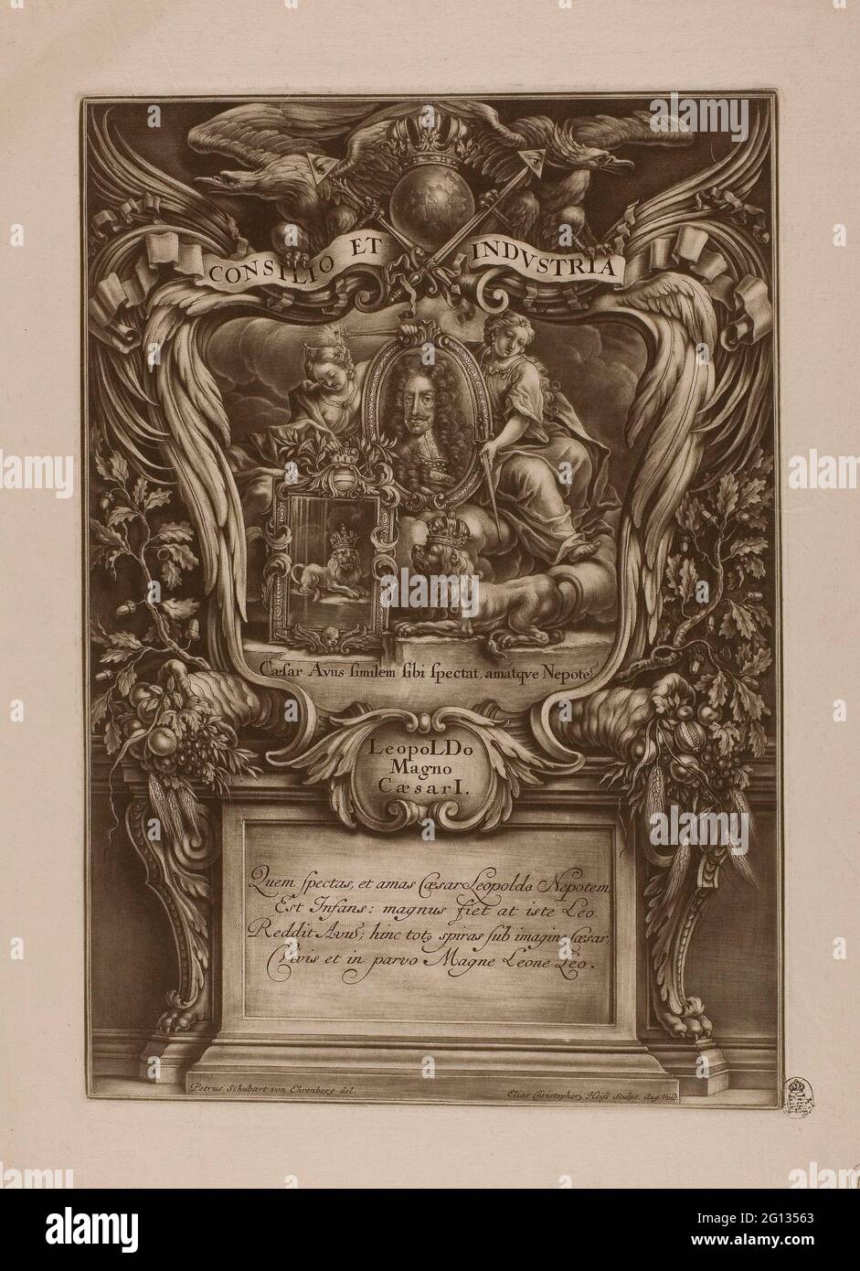 Auteur: Christoph Elias Heiss. Leopoldo Magno, Caesar I, de Triumphus Novem Saeculorum Imperii Romano Germanuci Leopoldo Magno - c. 1700 - Banque D'Images