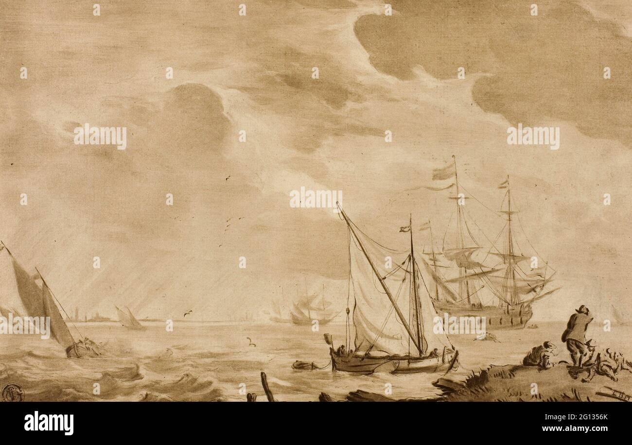 Auteur: Jacob Cornelis Ploos van Amstel. Seascape - Jacob Cornelis Ploos van Amstel (néerlandais, 1726-1798) ou après Ludolf van Bakhuyzen (néerlandais, 18 Banque D'Images