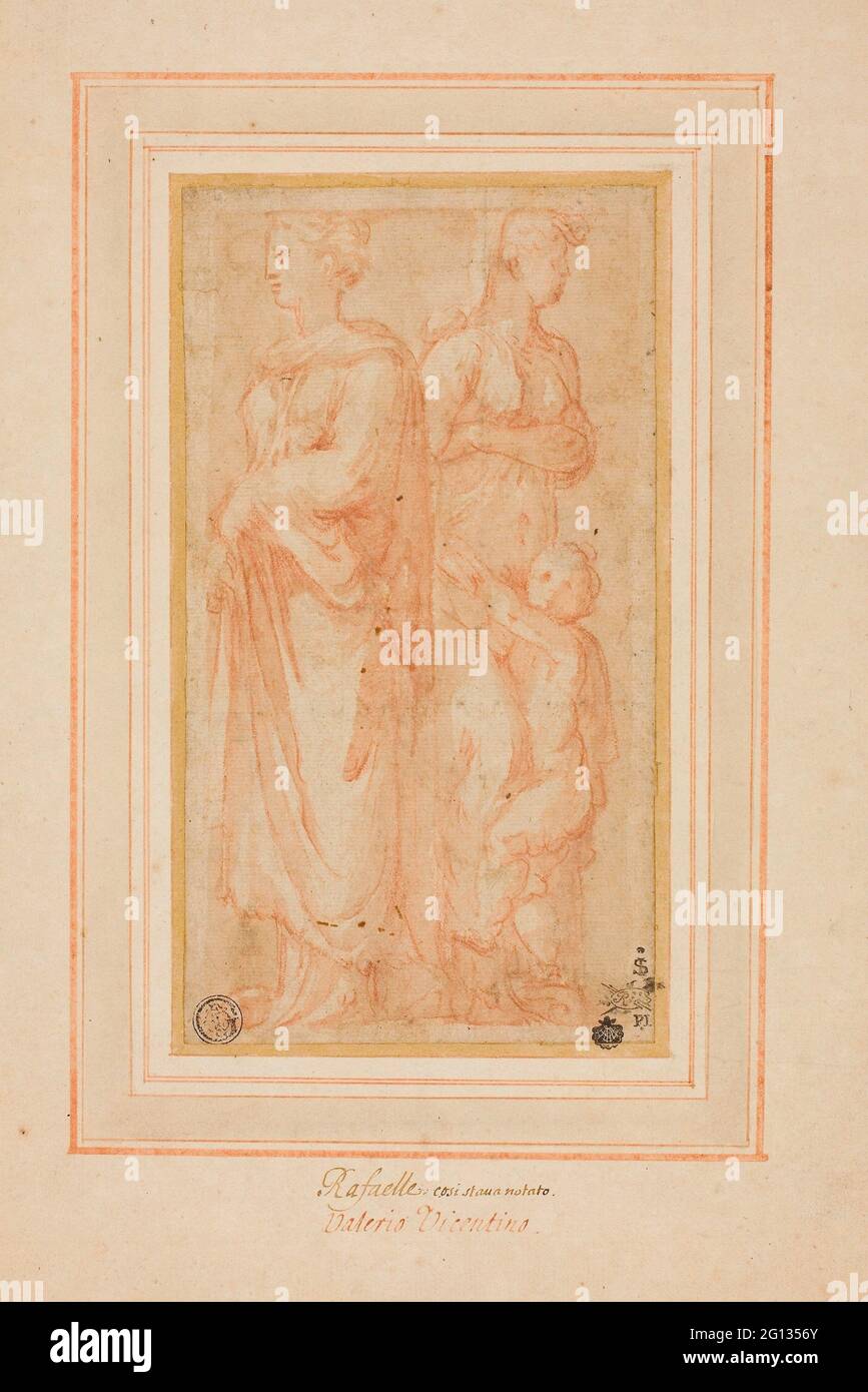 Auteur: Valerio Belli. Deux figurines féminines avec enfant - 1530/45 - attribuées à Valerio Belli Italian, c. 1468-1546. Craie rouge avec brosse et marron Banque D'Images