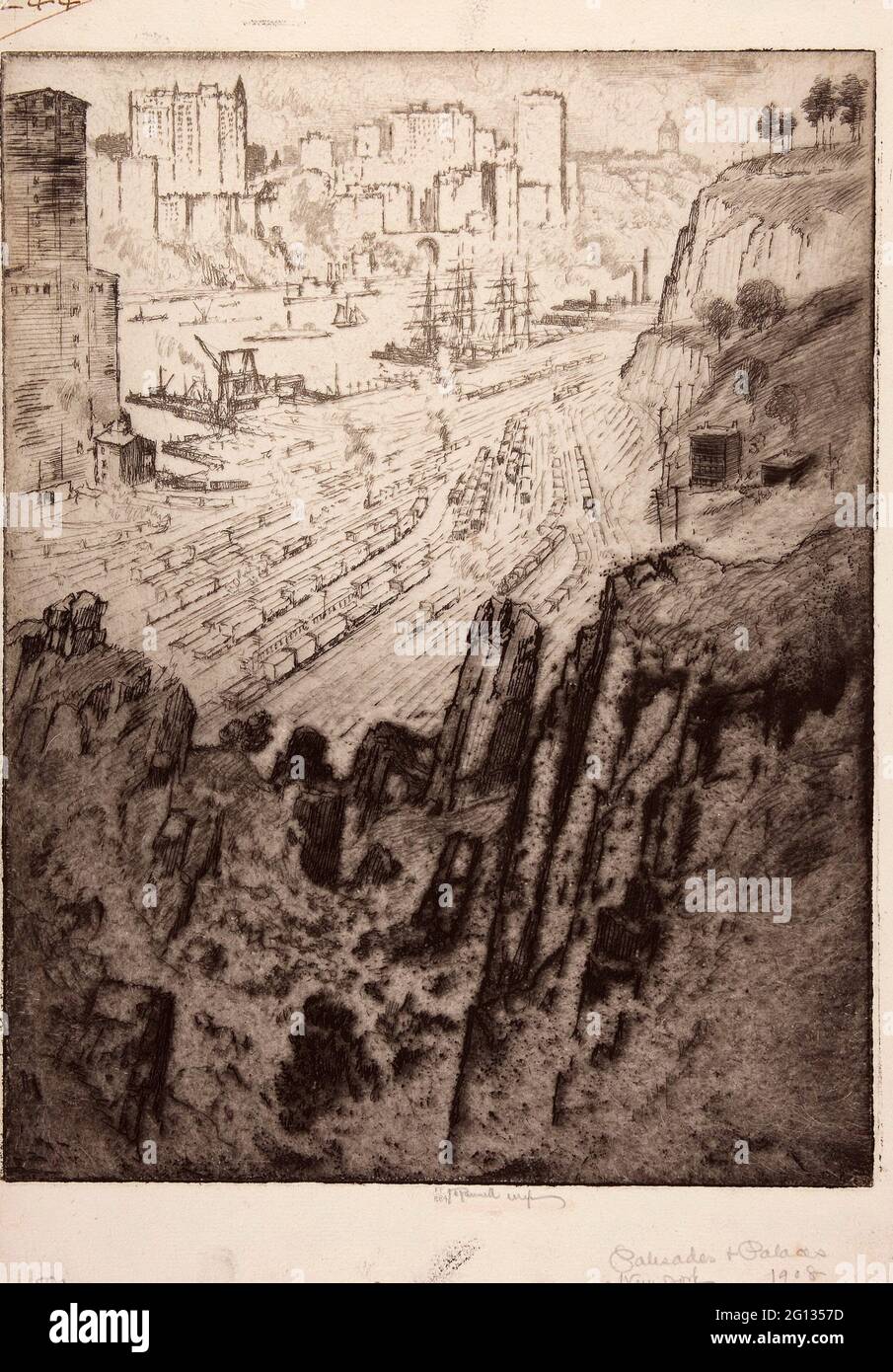 Auteur: Joseph Pennell. Palisades et Palais - 1908 - Joseph Pennell American, 1857-1926. Gravure de papier à poser ivoire. États-Unis. Banque D'Images