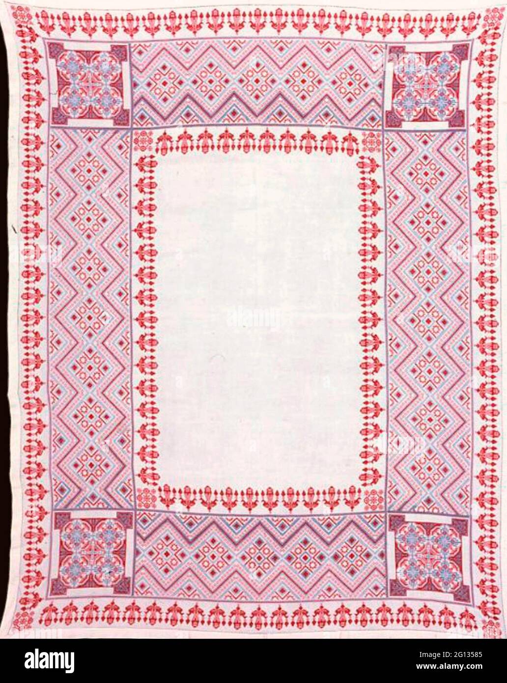 Nappe - c. 1860 - Ukraine ou Yougoslavie. Lin, tissé Uni; oeuvre coupée et dessinée brodée avec des fils de coton en point de vandyke; et brodée Banque D'Images