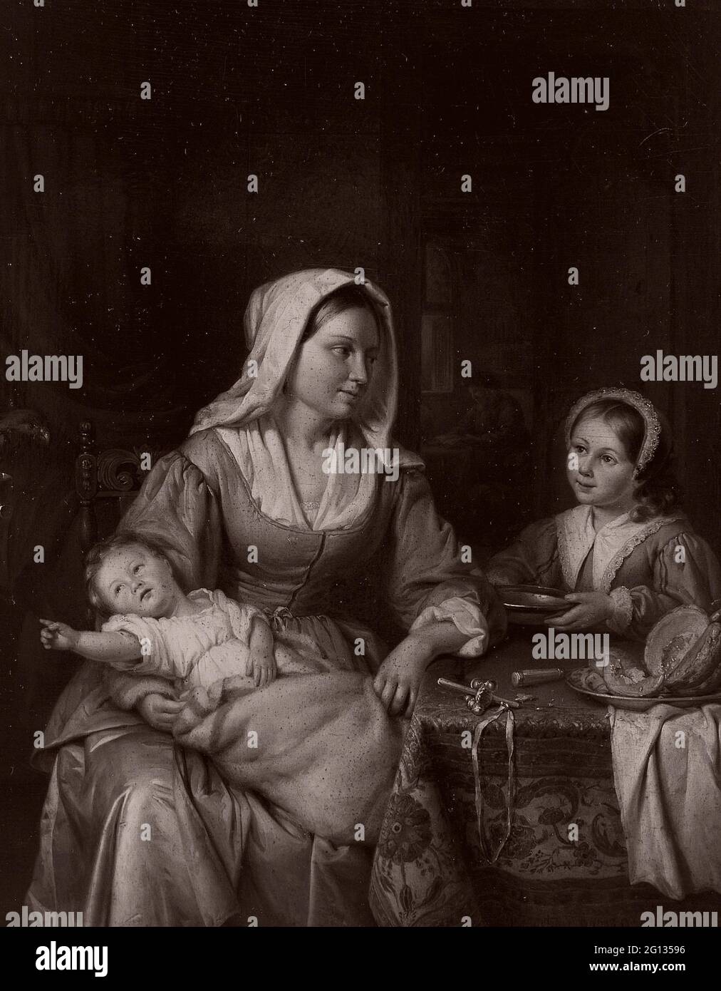 Auteur: Adriaan de Lelie. Mère et deux enfants à vie morte - 1810 - Adriaen de Lelie Dutch, 1755-1820. Huile sur le panneau. Pays-Bas. Banque D'Images