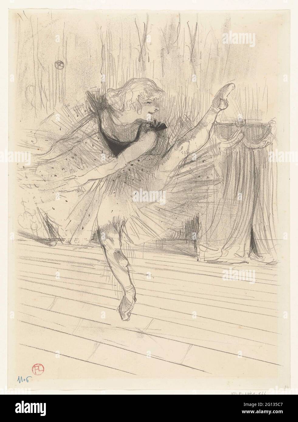 Portrait du danseur Ida Heath; Ida Heath Danseuse Anglaise. Portrait de la danseuse anglaise ida Heath. Elle danse vêtue de tutu et de ballets sur une scène dans une parodie du ballet classique. Banque D'Images