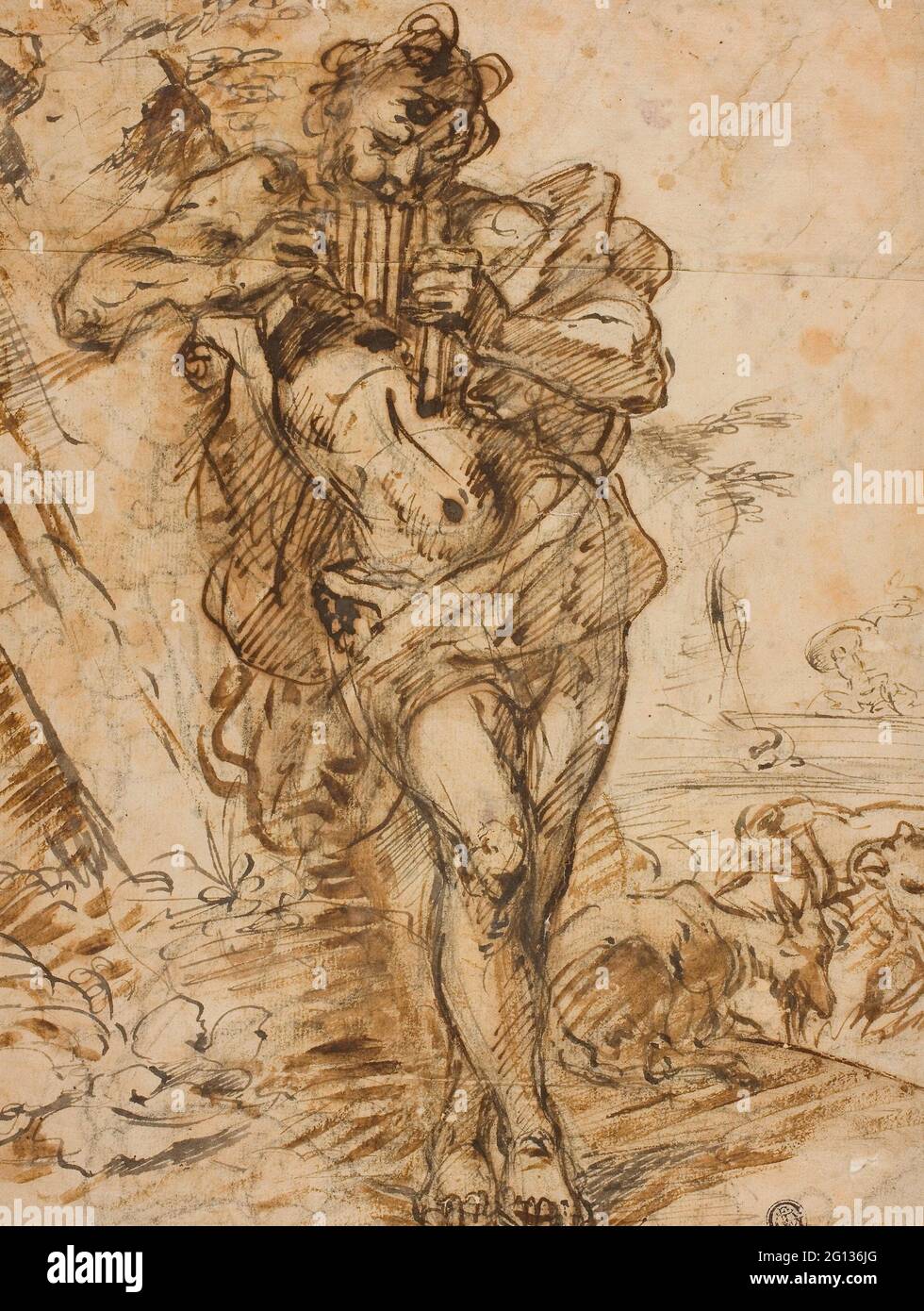 Auteur: Suiveur de Giovanni Benedetto Castiglione. PAN - peut-être un disciple de Giovanni Benedetto Castiglione Italien, 1609-1664. Stylo et fer Galle Banque D'Images