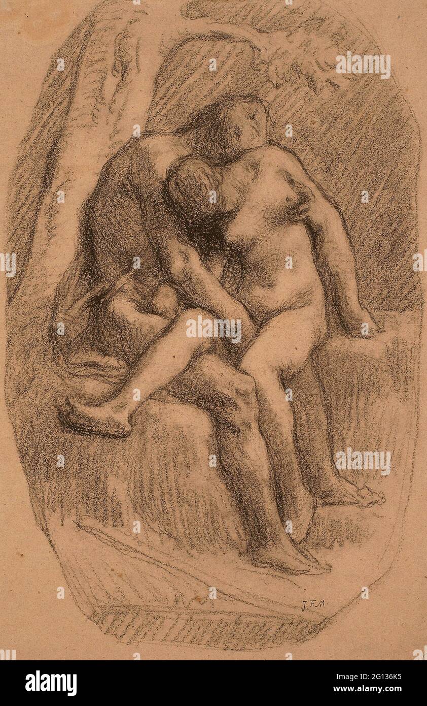 Auteur: Jean Franois Millet. Les amoureux - 1846/50 - Jean Franois Millet Français, 1814-1875. Crayon noir, sur papier vélin à fibres bleues. 1846 - Banque D'Images