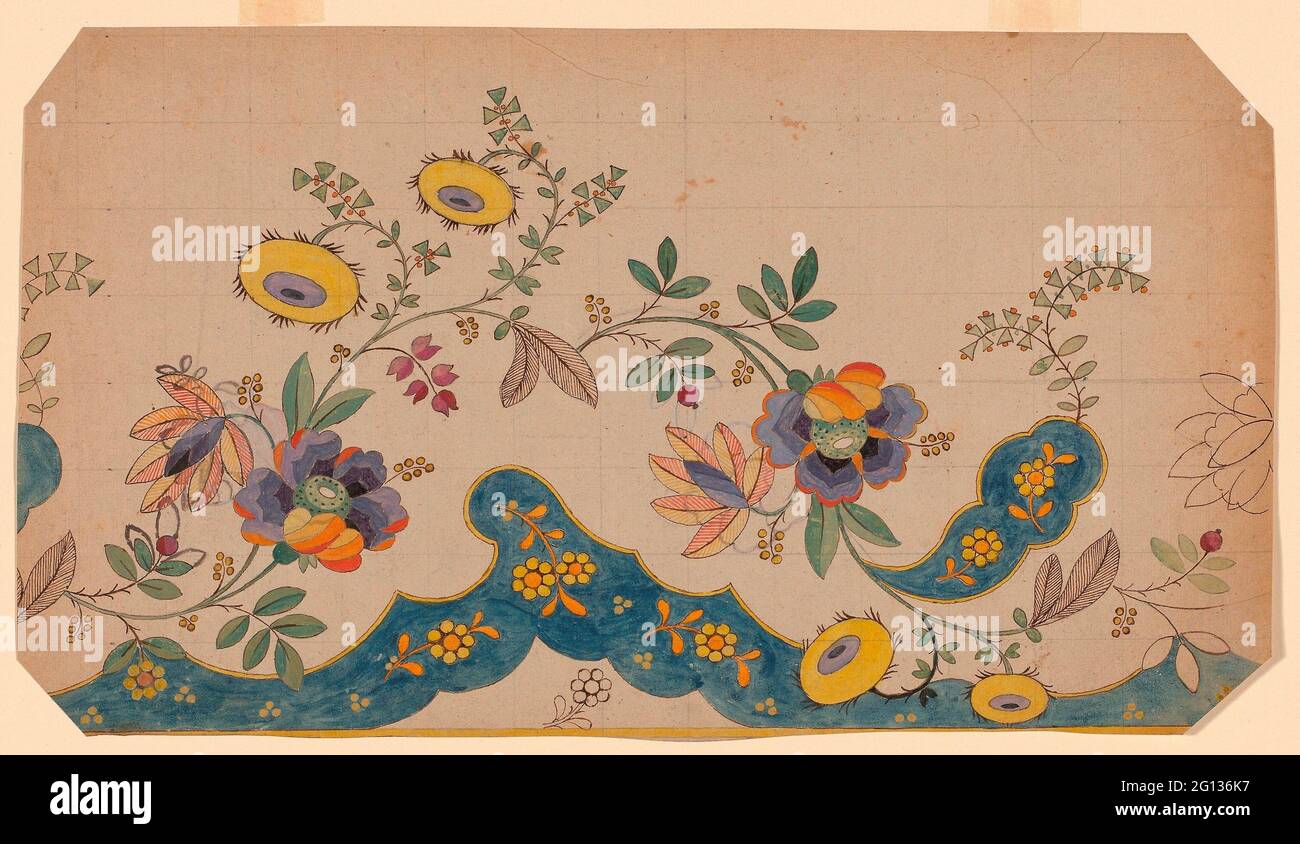 Design pour une bordure tissée, imprimée ou brodée - 18e/19e siècle - France. Conception sur papier. 1701 - 1900. Banque D'Images