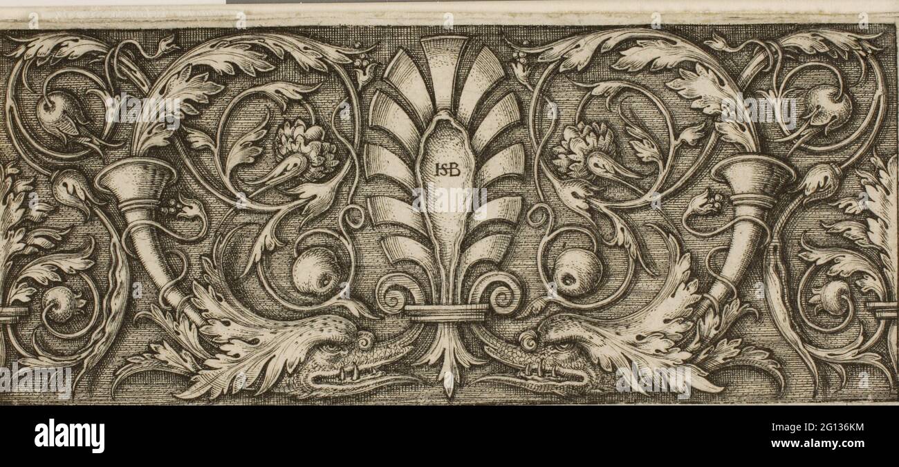 Auteur: Hans Sebald Beham. Ornement avec un Palmette - Sebald Beham allemand, 1500-1550. Gravure en noir sur papier ivoire. 1520 - 1550. Allemagne. Banque D'Images