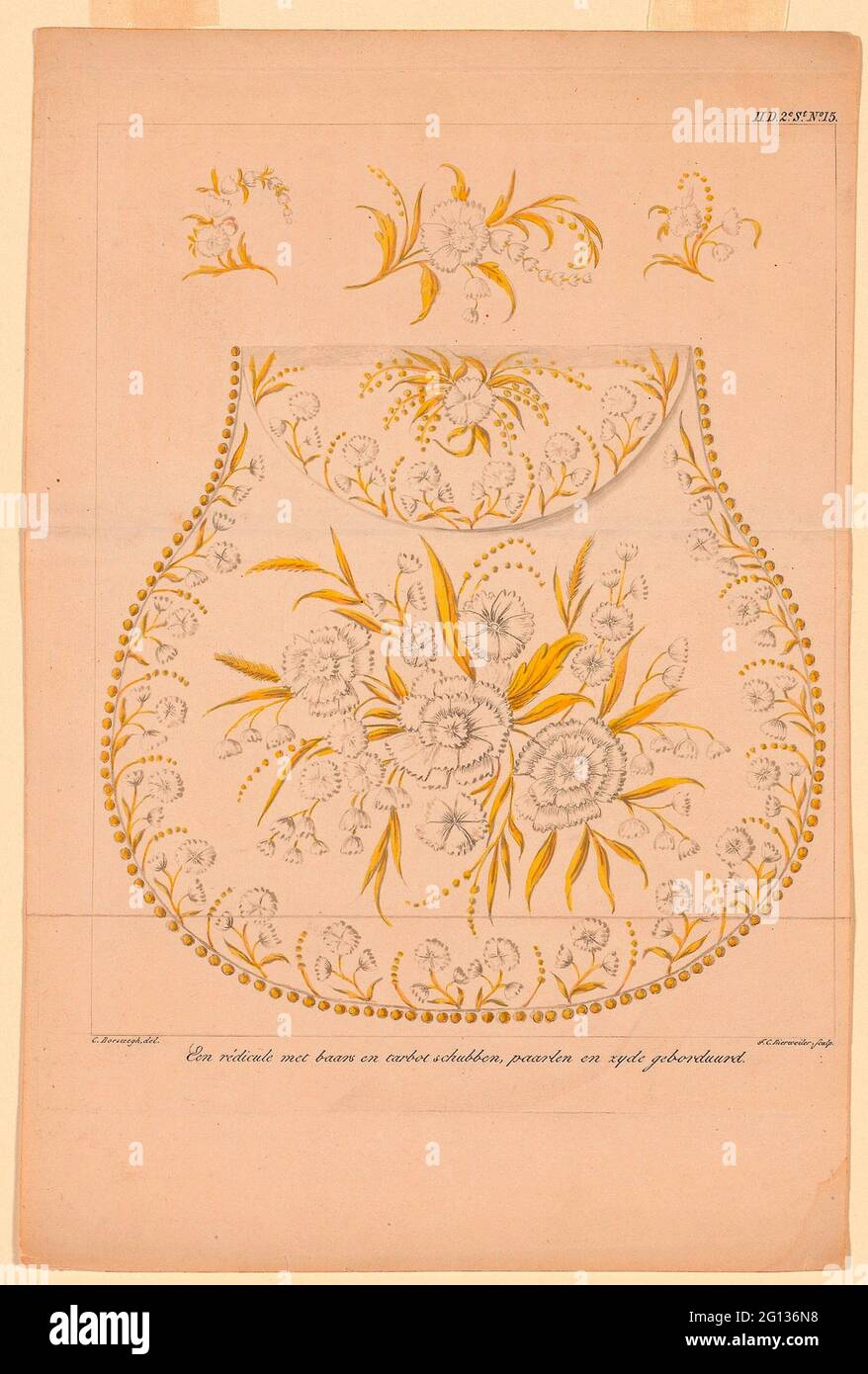 Design pour une porte-monnaie brodée connue sous le nom de a - - Rdicule - - - 1875/1925 - pays-Bas. Conception sur papier. 1875 - 1925. Banque D'Images
