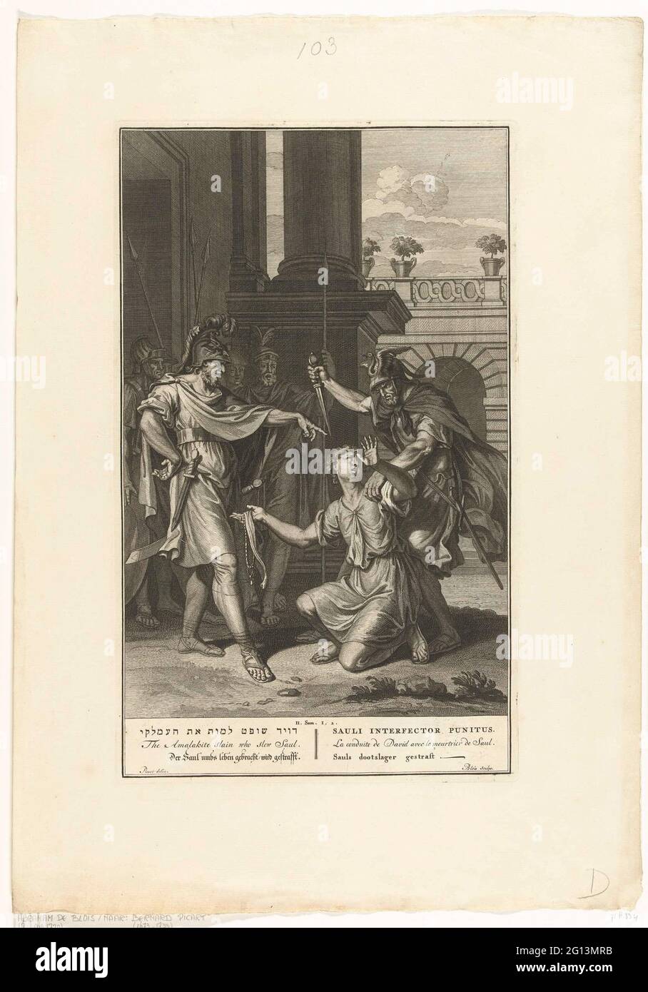 David a assigné à tuer l'homme qui a donné l'enthousiasme à Saül; le nageur de Saül a puni. David ordonne de tuer l'homme qui Saül a donné l'enthousiasme. Cet homme apporte le serre-tête et le bracelet de Saül comme un désordre du champ de bataille. Les performances sont parmi les performances dans six langues différentes. Banque D'Images