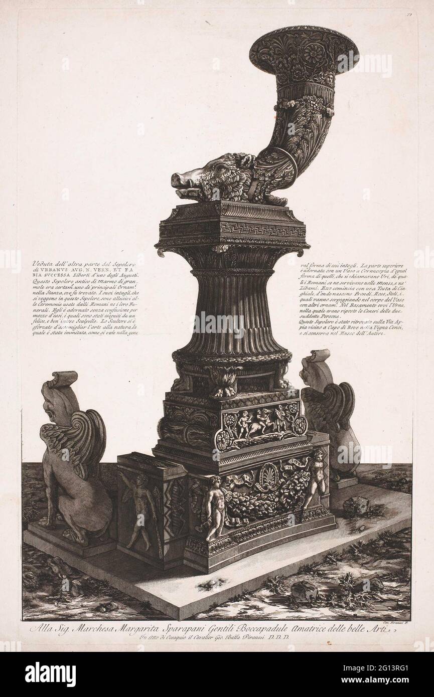 Tombe monument avec un rhyton; vases, chandeliers, pierres tombales