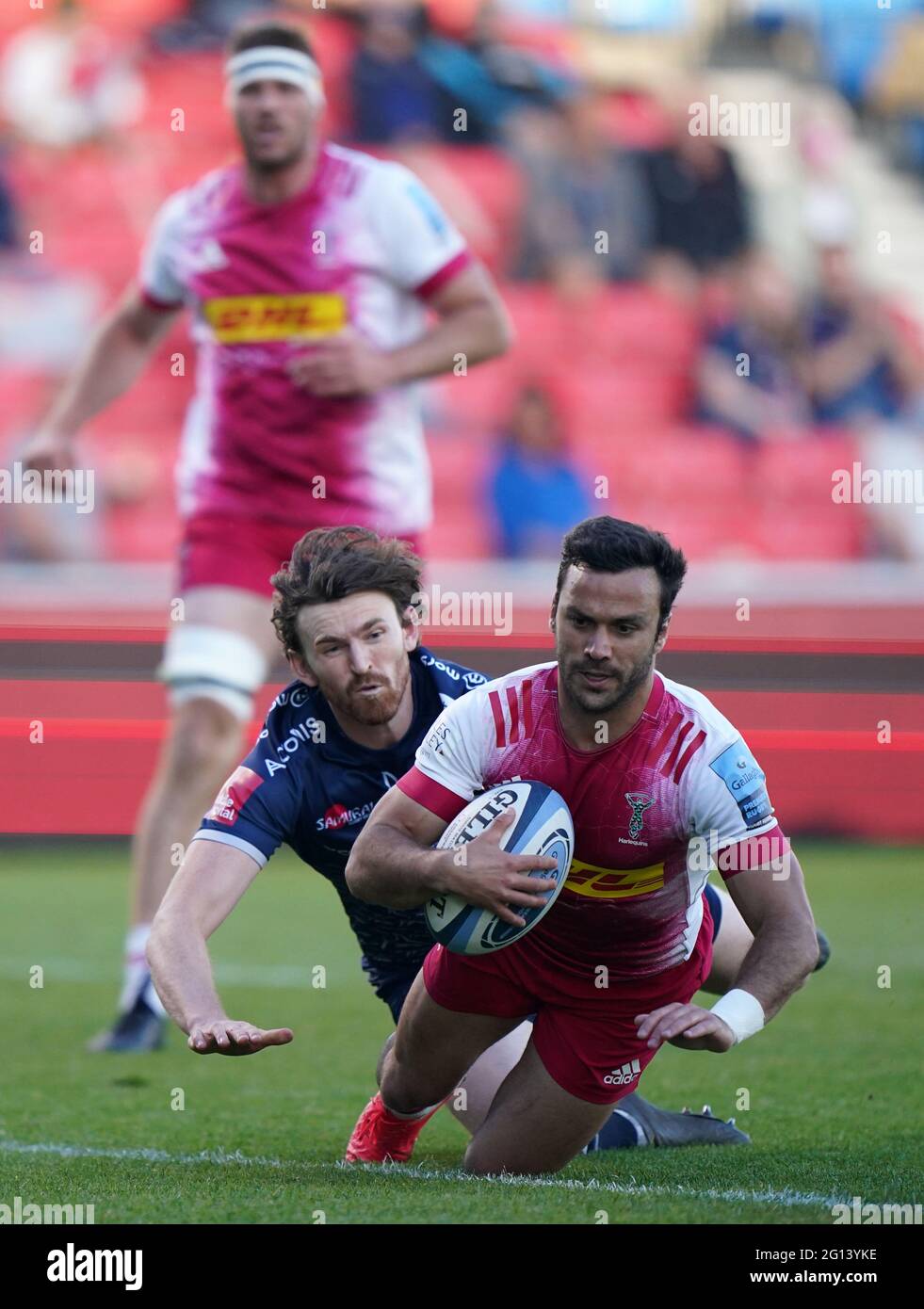 Martin Landajo, de Harlequins, se poursuit pour la première fois lors du match Gallagher Premiership au stade AJ Bell, sale. Date de la photo: Vendredi 4 juin 2021. Banque D'Images