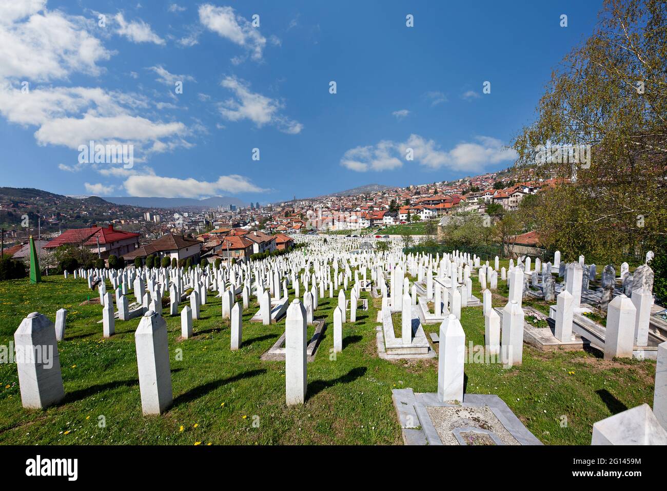 Cimetière musulman de Kovaci dédié aux victimes de la guerre de Bosnie, à Sarajevo, en Bosnie-Herzégovine. Banque D'Images
