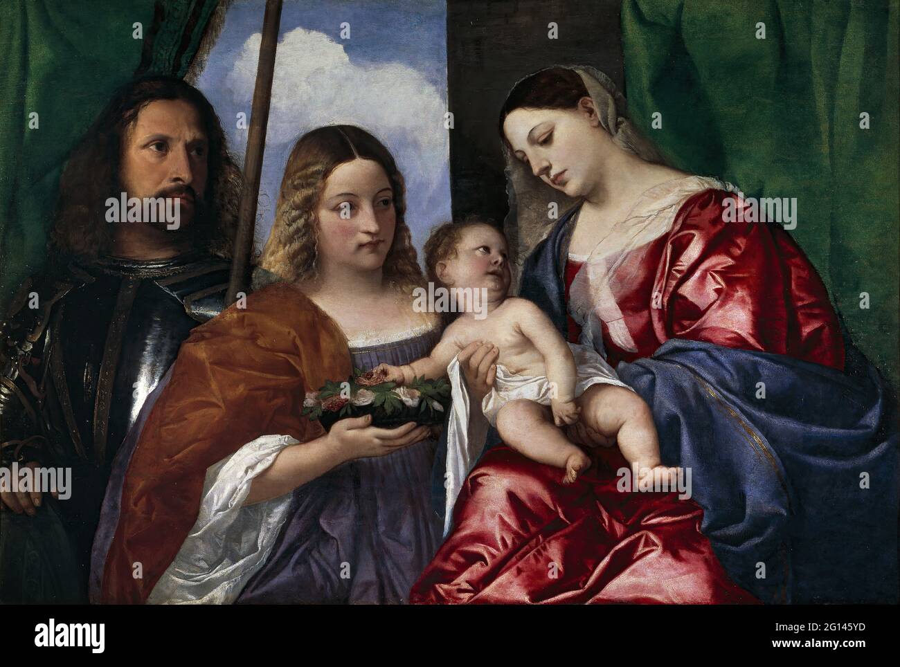 Tiziano Vecellio - la Vierge à l'enfant avec Saint Dorothy et Saint George Banque D'Images